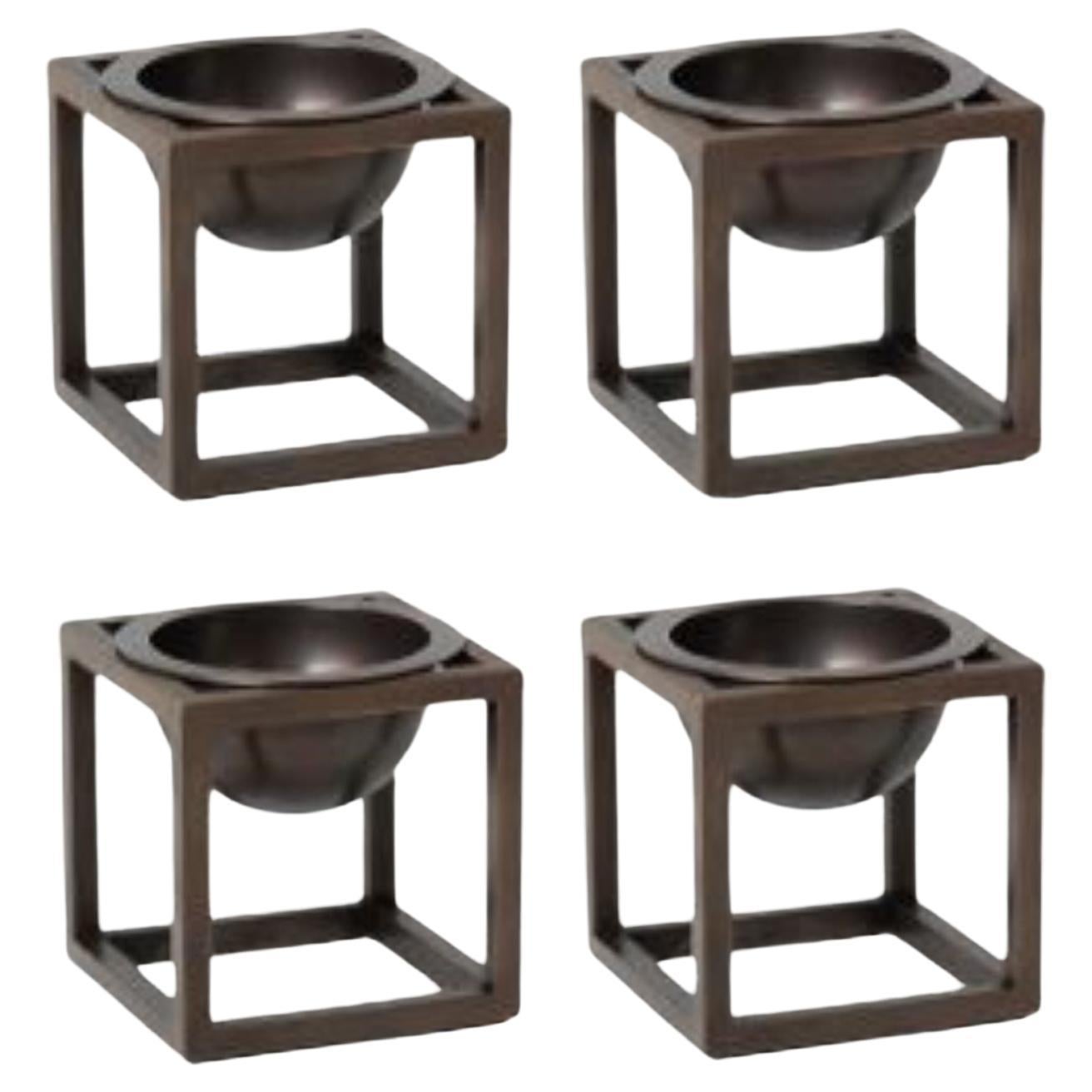 Set of 4 Burnished Copper Mini Kubus Bowls by Lassen