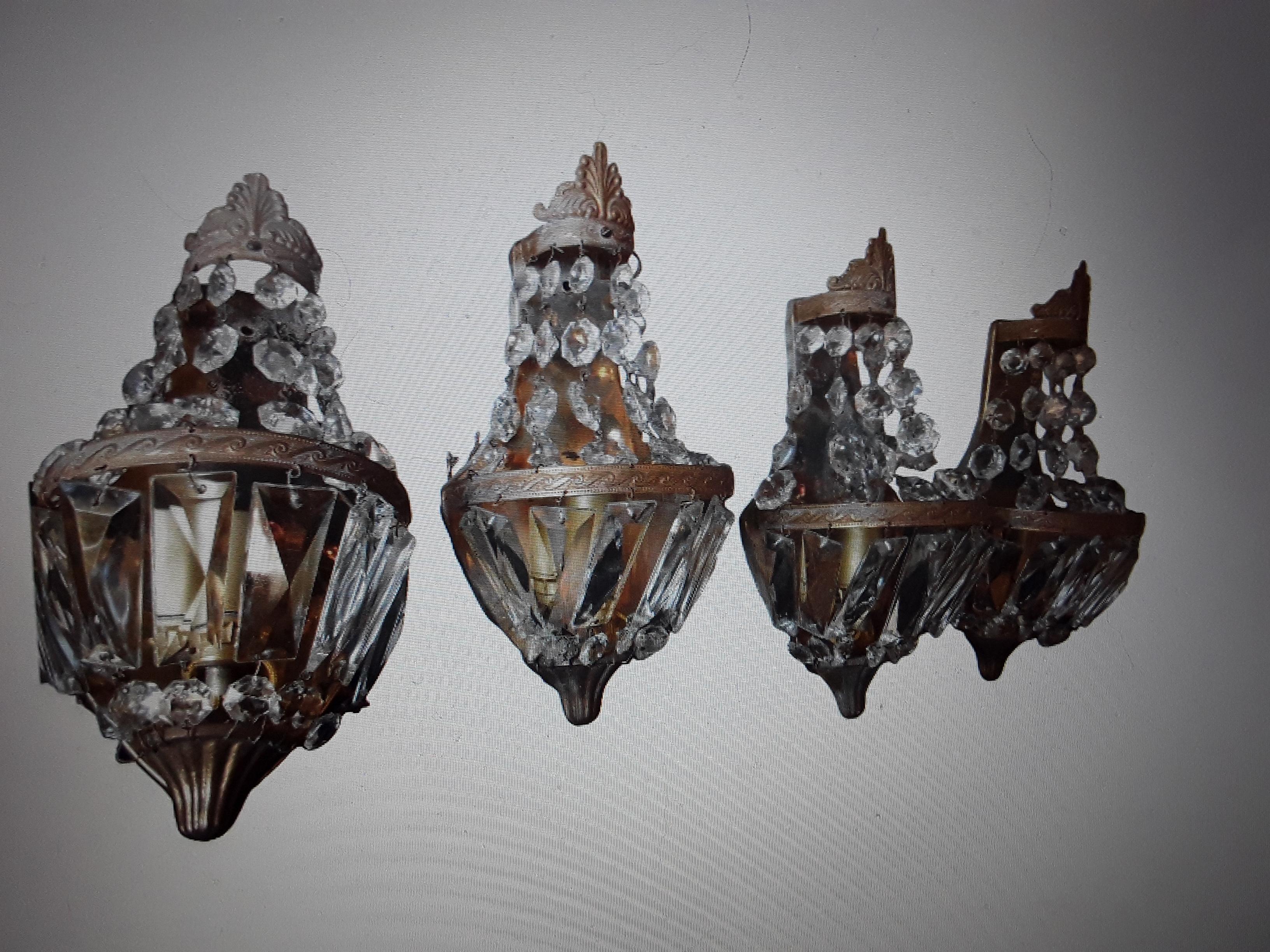 Set of 4 c1920's French Louis XVI style Bronze w/ Cascading Crystal Wall Sconces For Sale 12