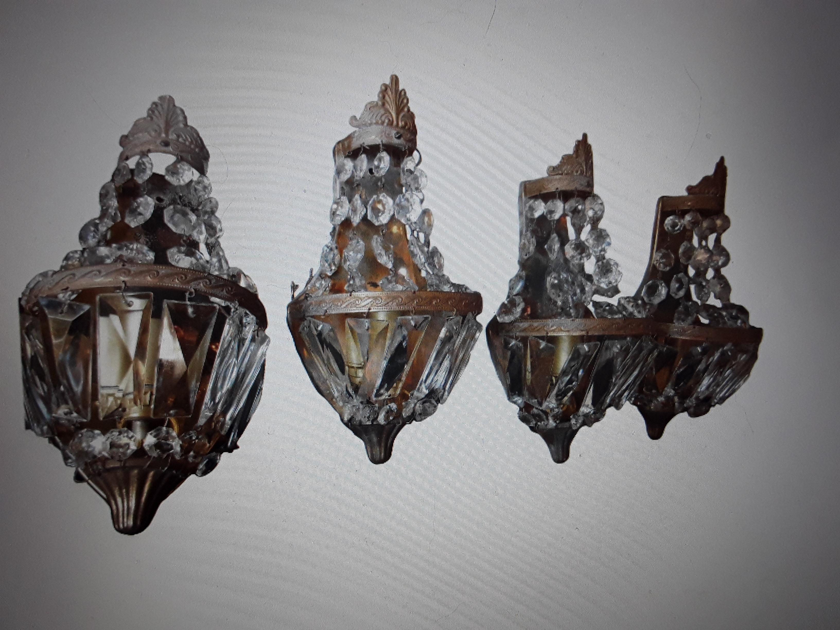 Set of 4 c1920's French Louis XVI style Bronze w/ Cascading Crystal Wall Sconces For Sale 13