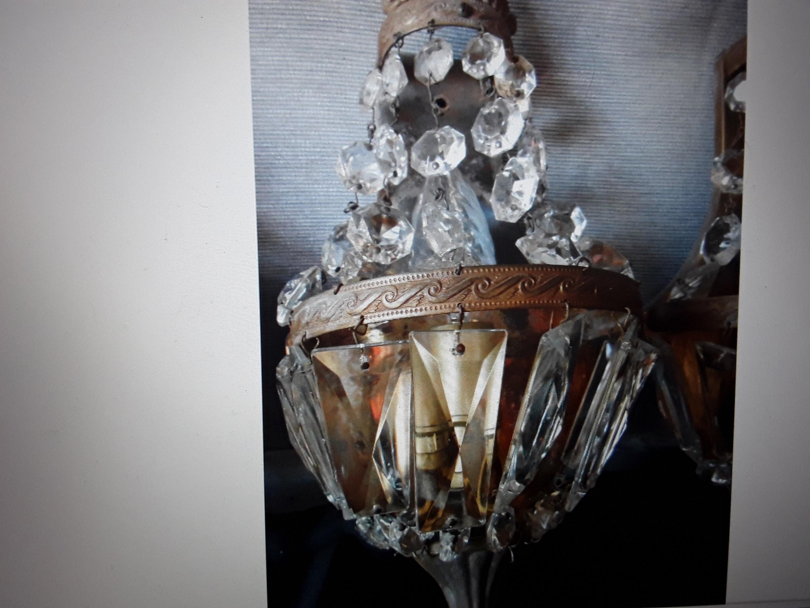 Set of 4 c1920's French Louis XVI style Bronze w/ Cascading Crystal Wall Sconces For Sale 1