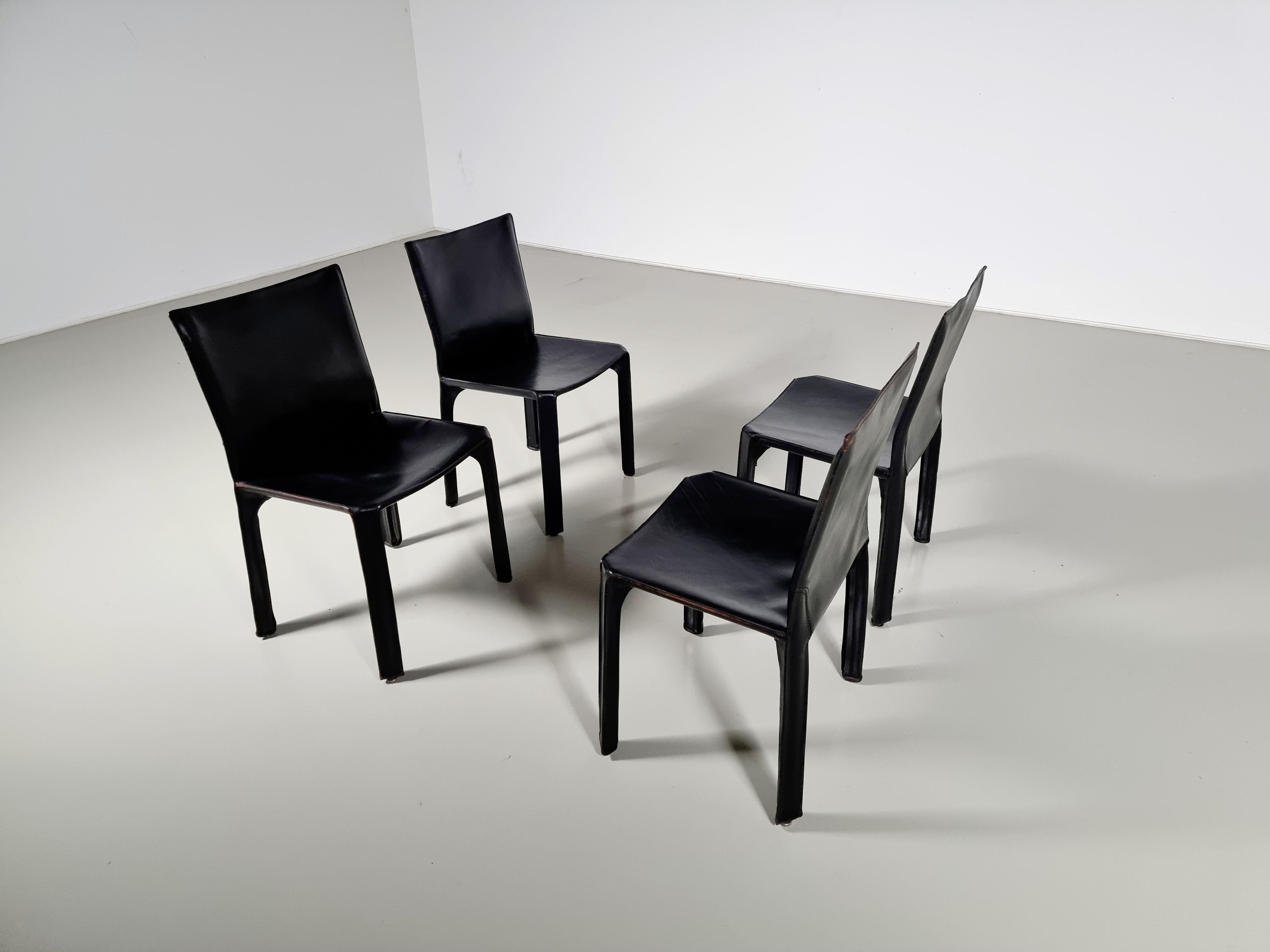 Mid-Century Modern Set of 4 CAB 412 Chairs by Mario Bellini for Cassina, 1980