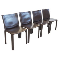 Set of 4 CAB 412 chocolate leather dining chairs by Mario Bellini, Cassina 1980