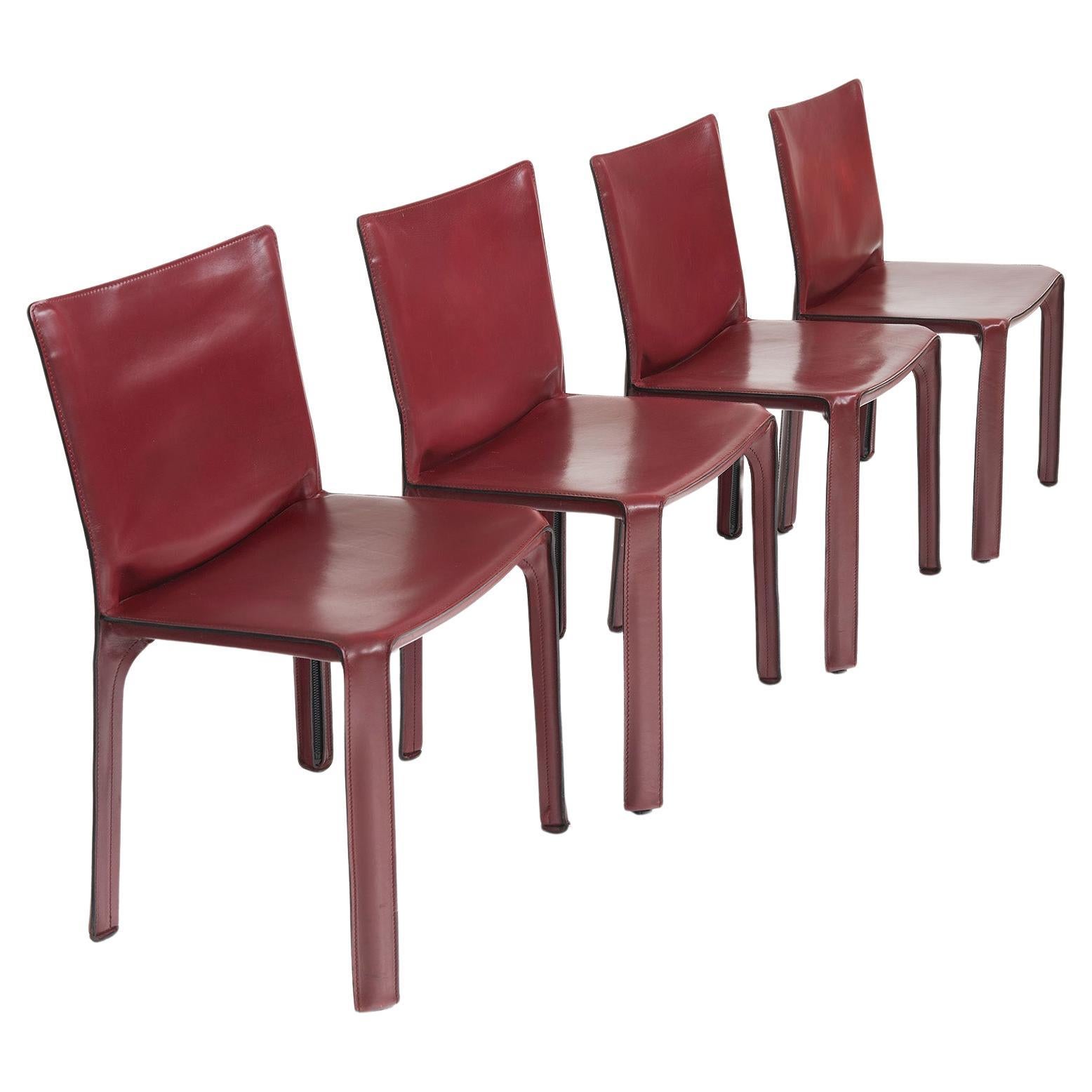 Set of 4 CAB burgundy leather chairs by Mario Bellini for Cassina, Italy 