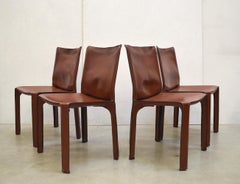 Set of 4 Cab Chair 412 by Mario Bellini for Cassina Cognac Leather