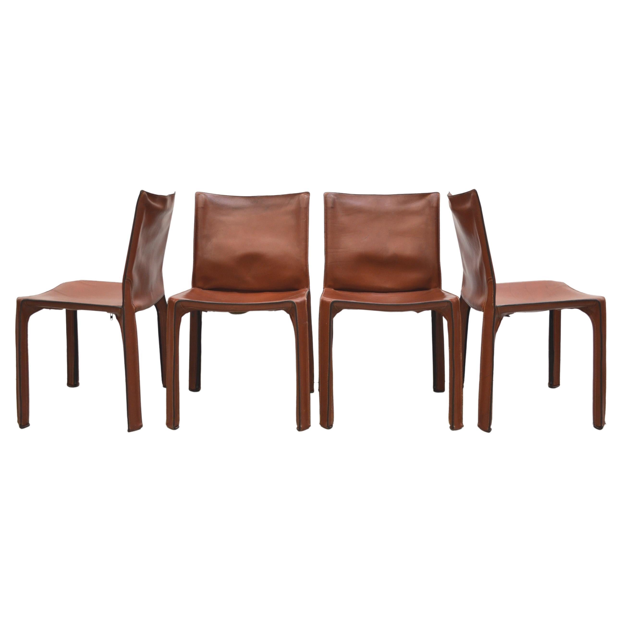 Set of 4 Cab Chair 412 by Mario Bellini for Cassina Cognac Leather