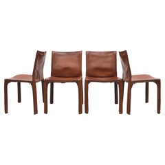 Set of 4 Cab Chair 412 by Mario Bellini for Cassina Cognac Leather