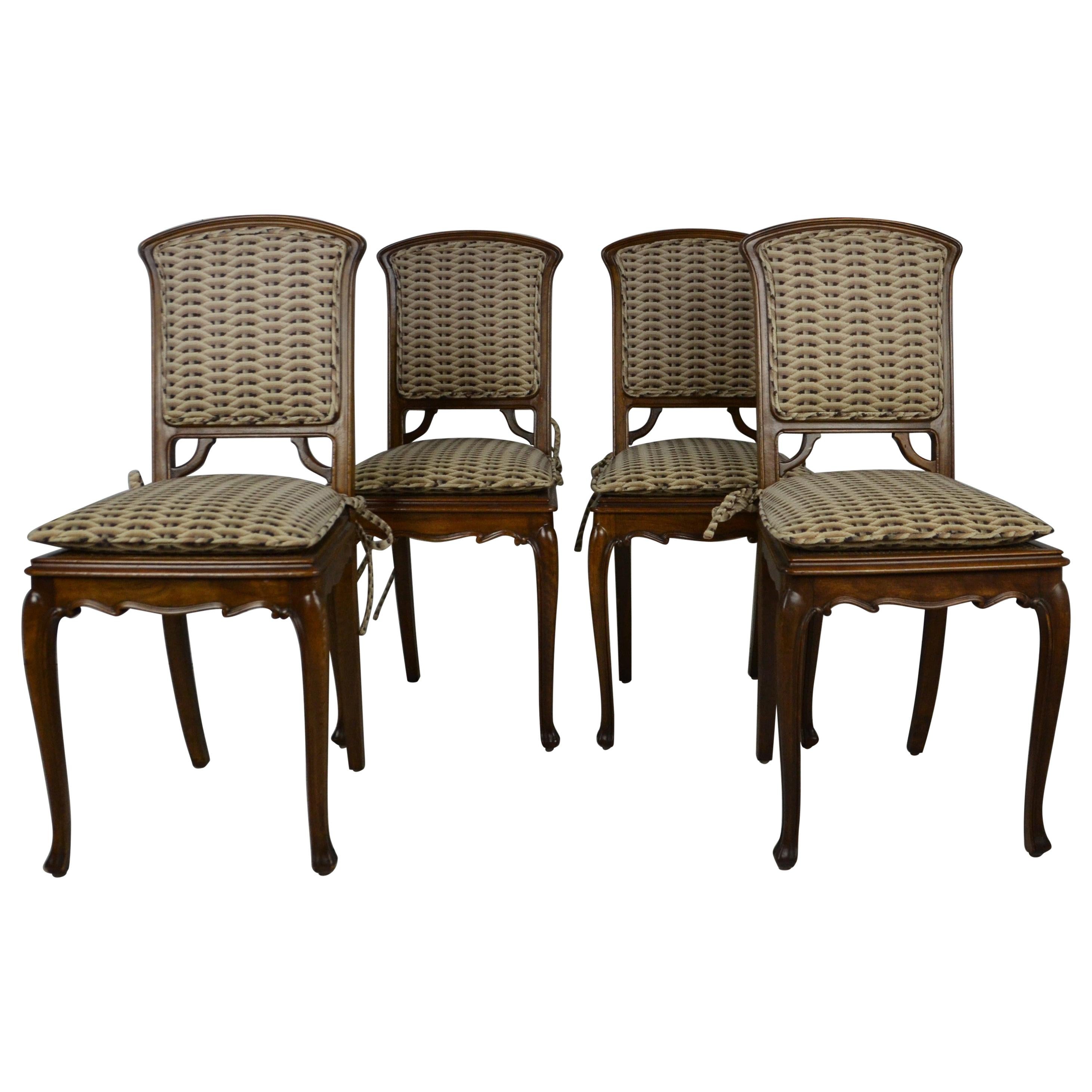 Set of 4 Cabriole Leg Chairs with Art Nouveau Backs