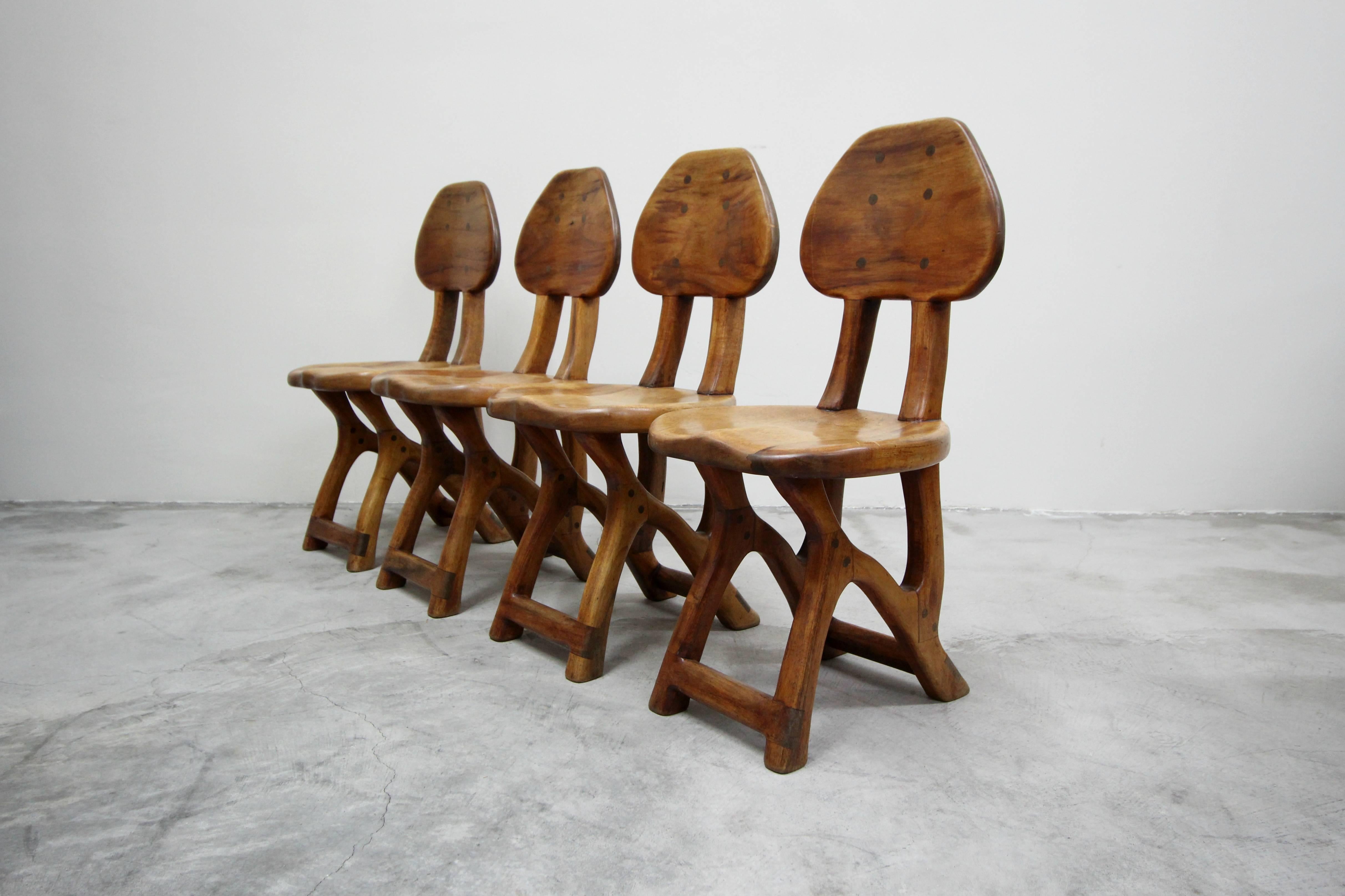 Minimalist Set of 4 California Modern Primitive Studio Craft Wood Chairs