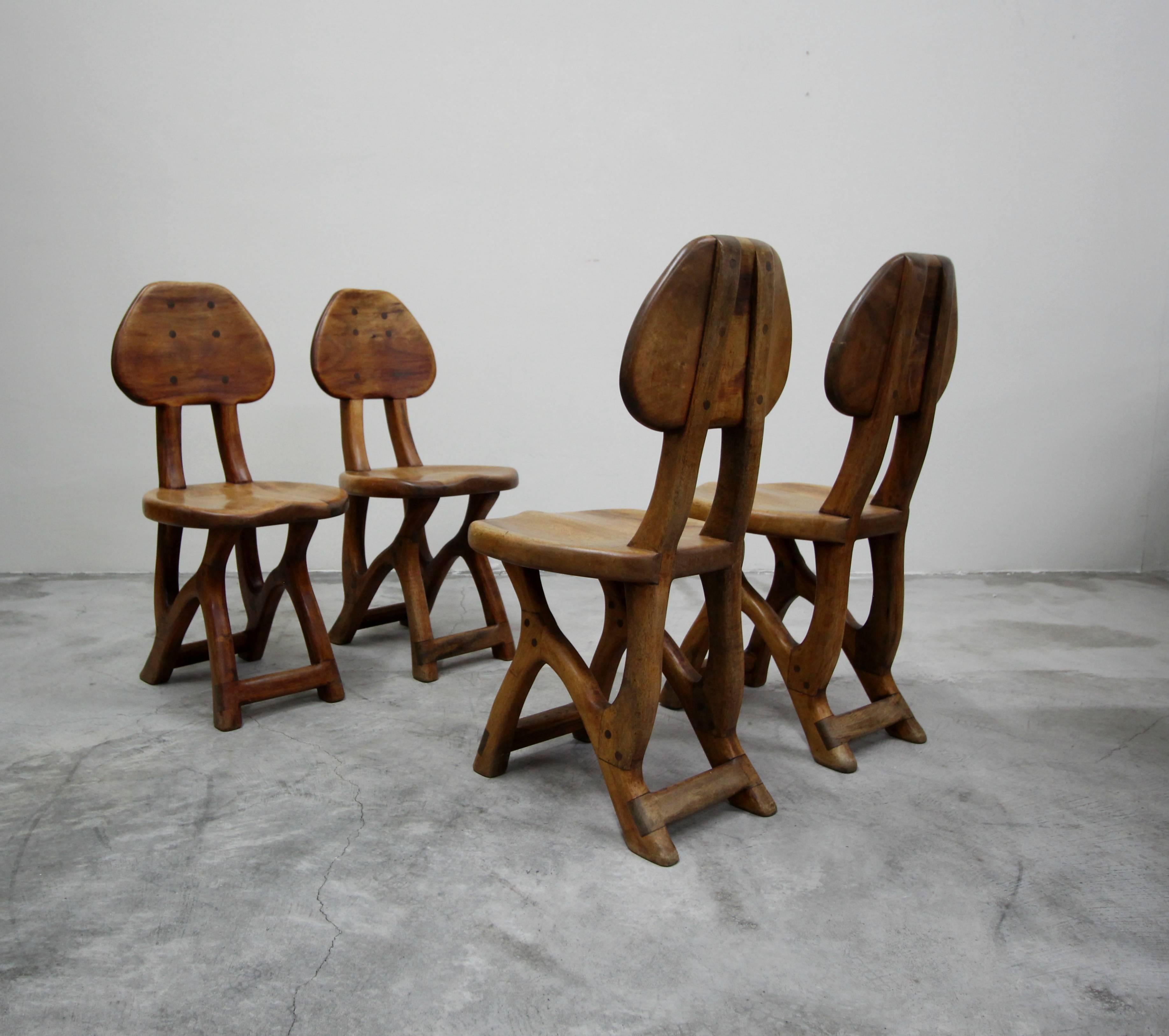 Set of 4 California Modern Primitive Studio Craft Wood Chairs In Good Condition In Las Vegas, NV