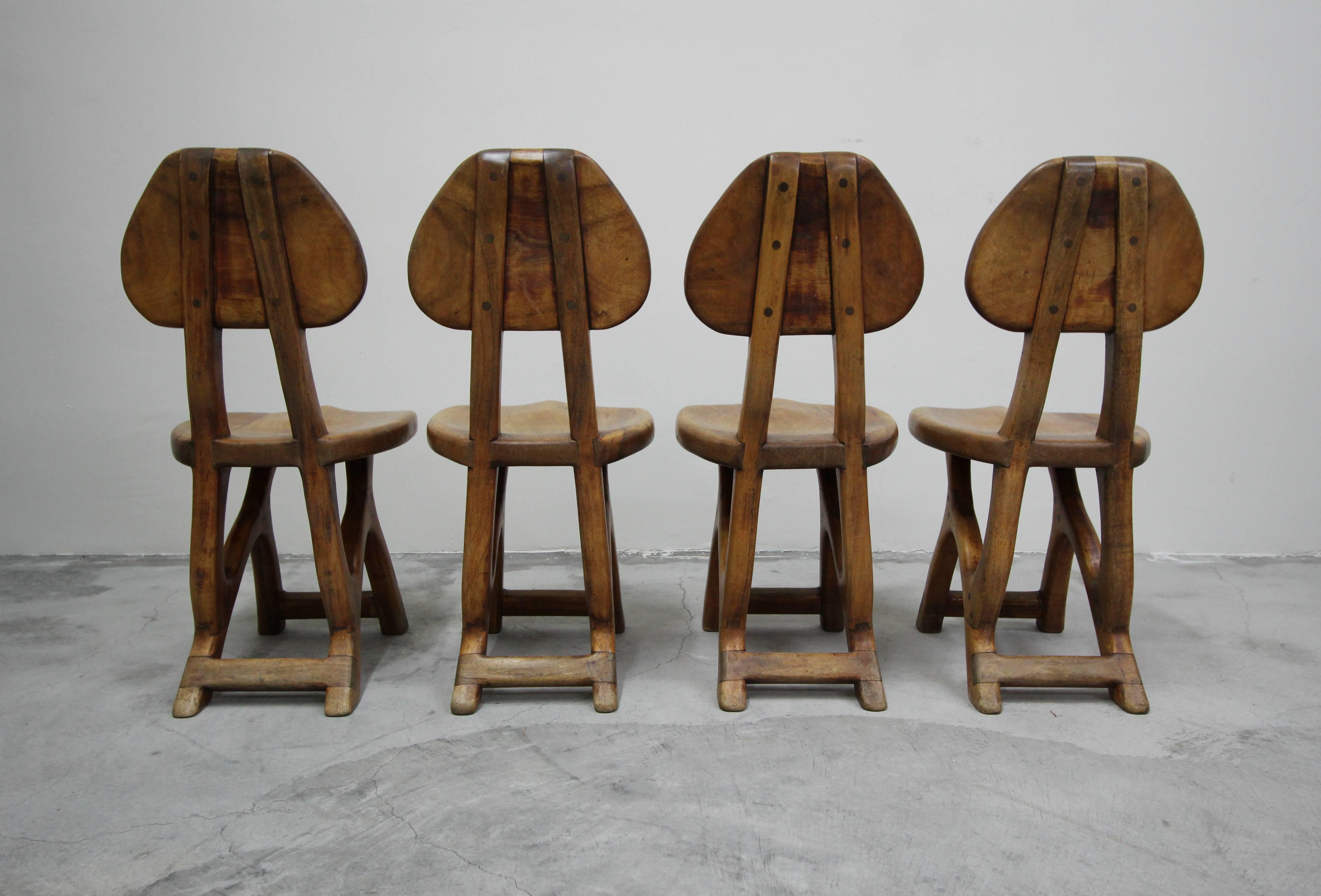 Cherry Set of 4 California Modern Primitive Studio Craft Wood Chairs