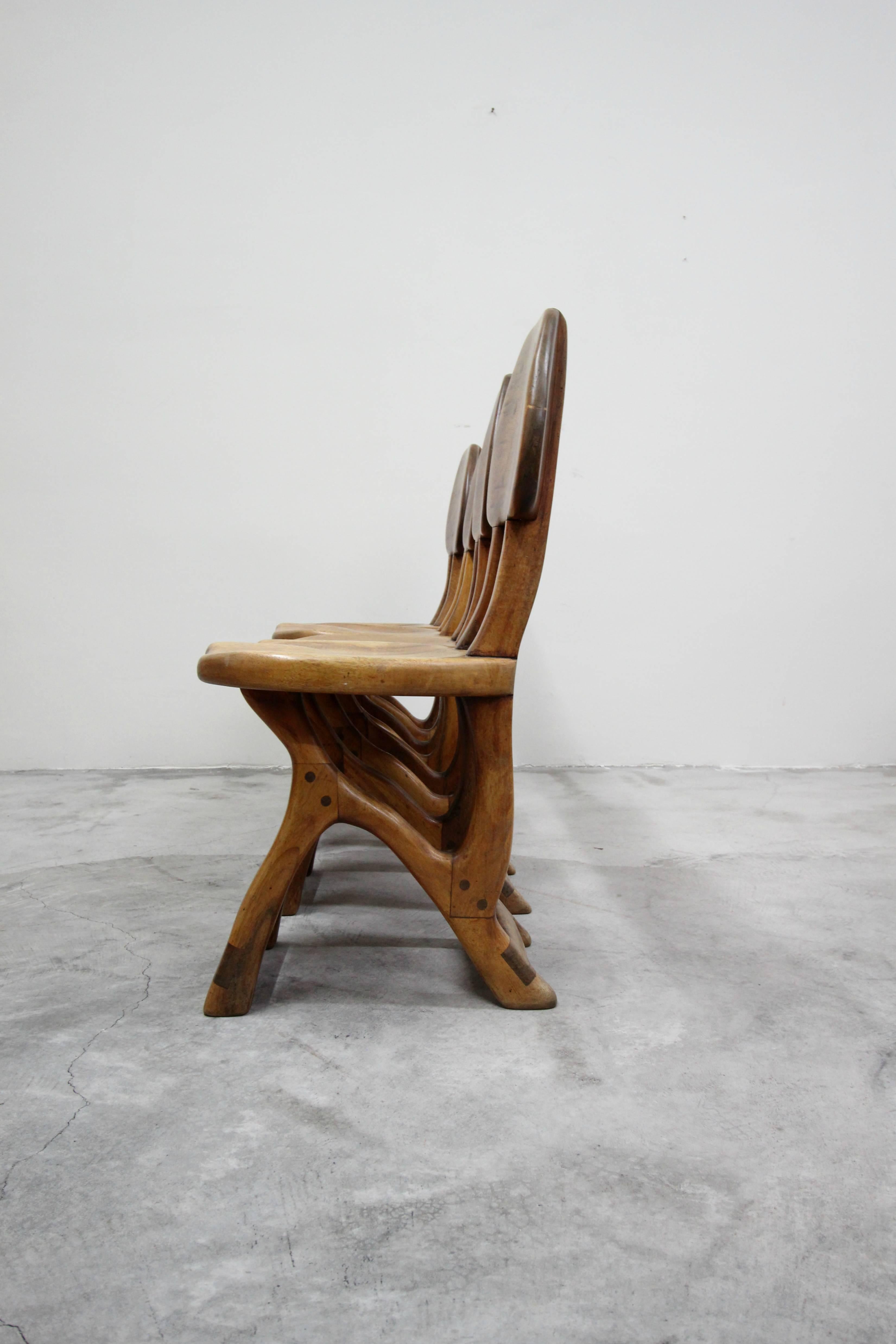 Set of 4 California Modern Primitive Studio Craft Wood Chairs 1