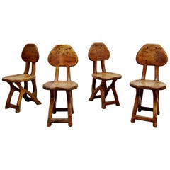 Set of 4 California Modern Primitive Studio Craft Wood Chairs