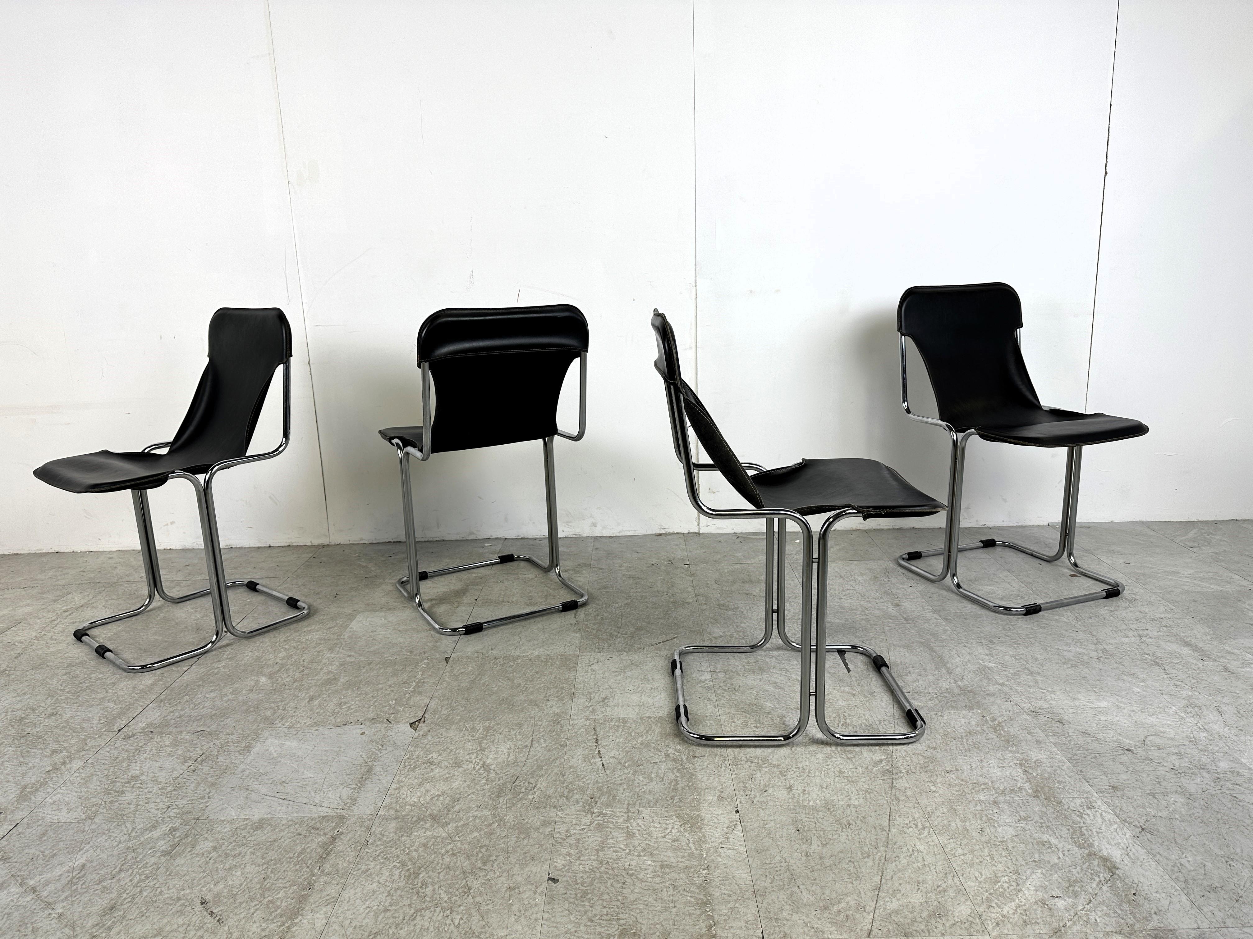 Leather set of 4 Calla chairs by Antonio Ari Colombo dining chairs, 1970s