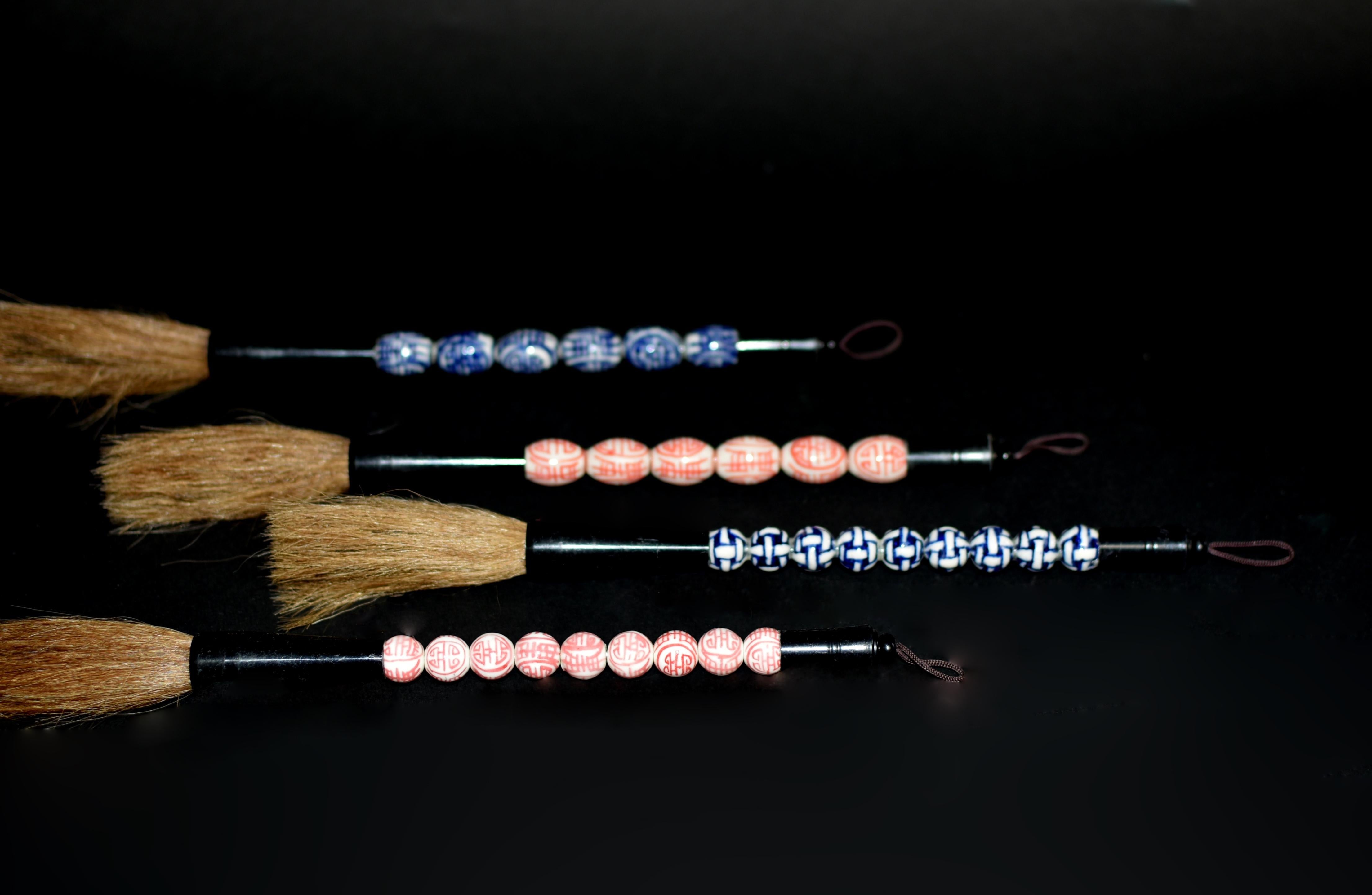 Set of 4 Calligraphy Brushes Red Blue and White 4
