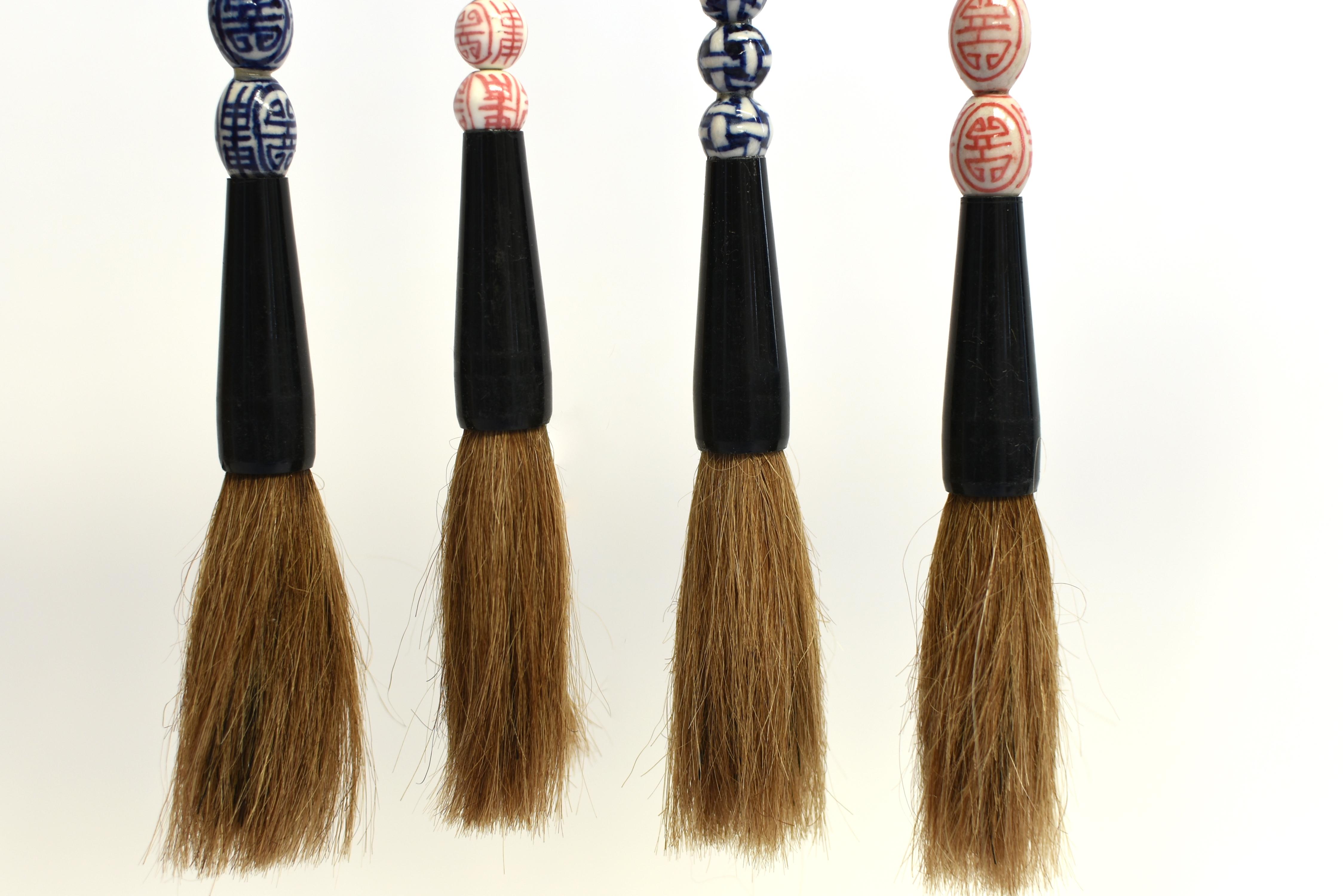 Set of 4 Calligraphy Brushes Red Blue and White 1