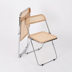 Set of 4 Cane and Chrome "Plia" Italian Chairs, Piretti for Castelli, 1970s