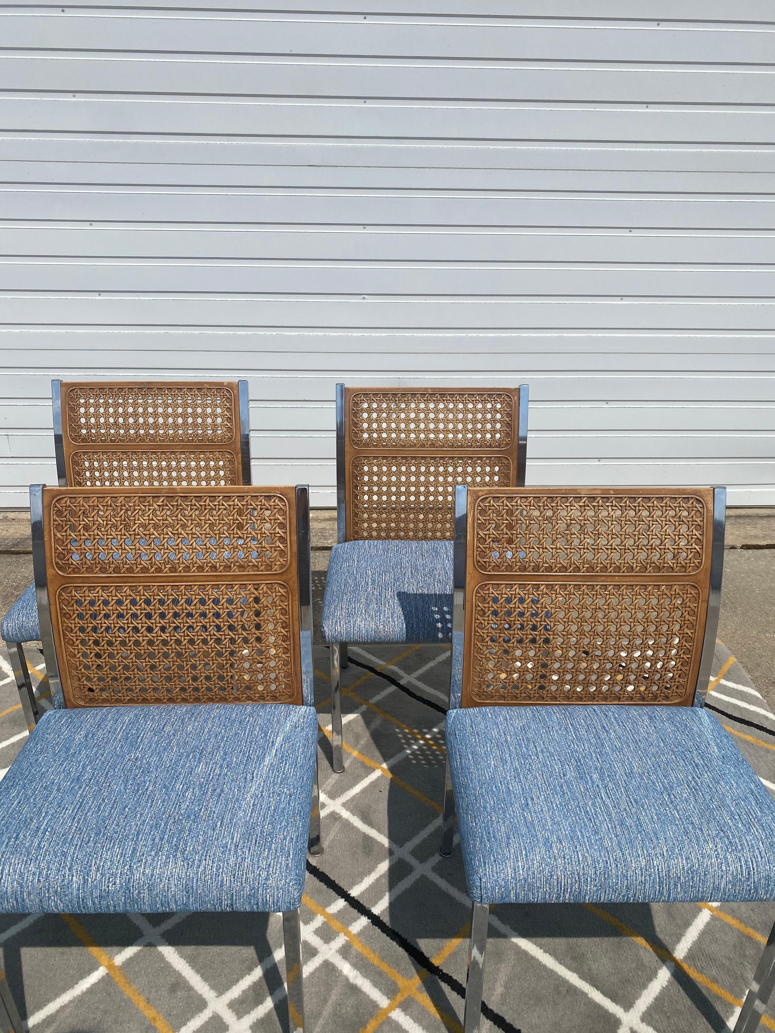 20th Century Set of 4 Cane Back Dining Chairs with Metal Frames