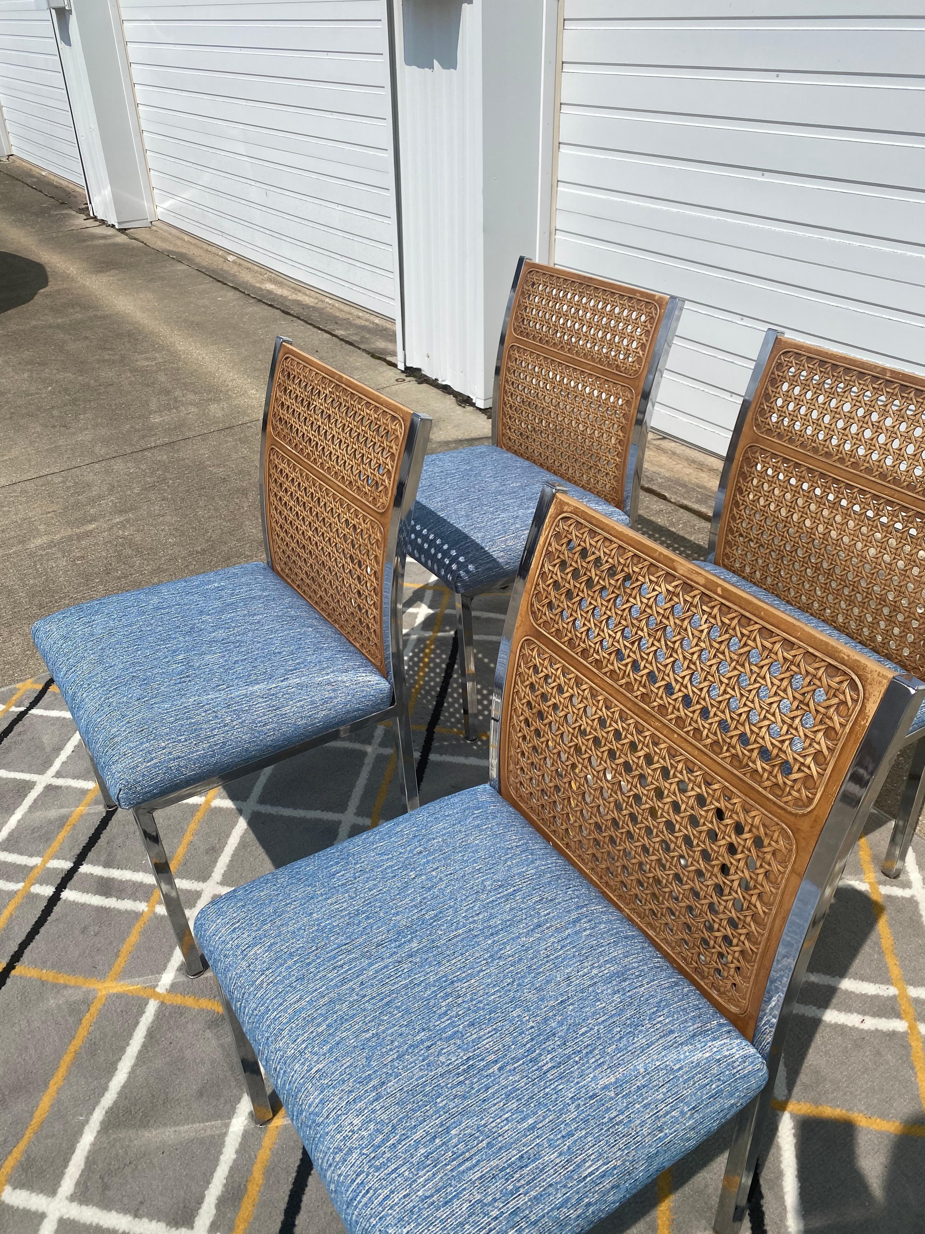 Set of 4 Cane Back Dining Chairs with Metal Frames 1