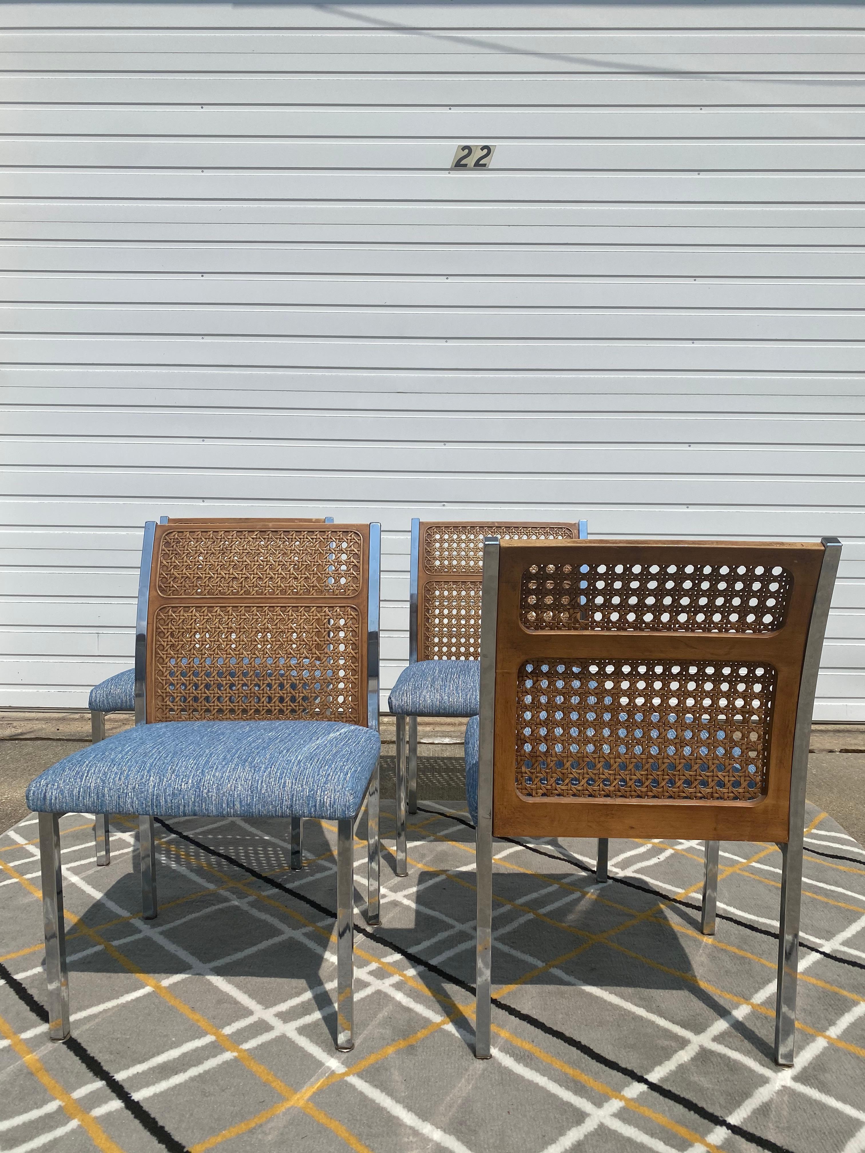 Set of 4 Cane Back Dining Chairs with Metal Frames 4