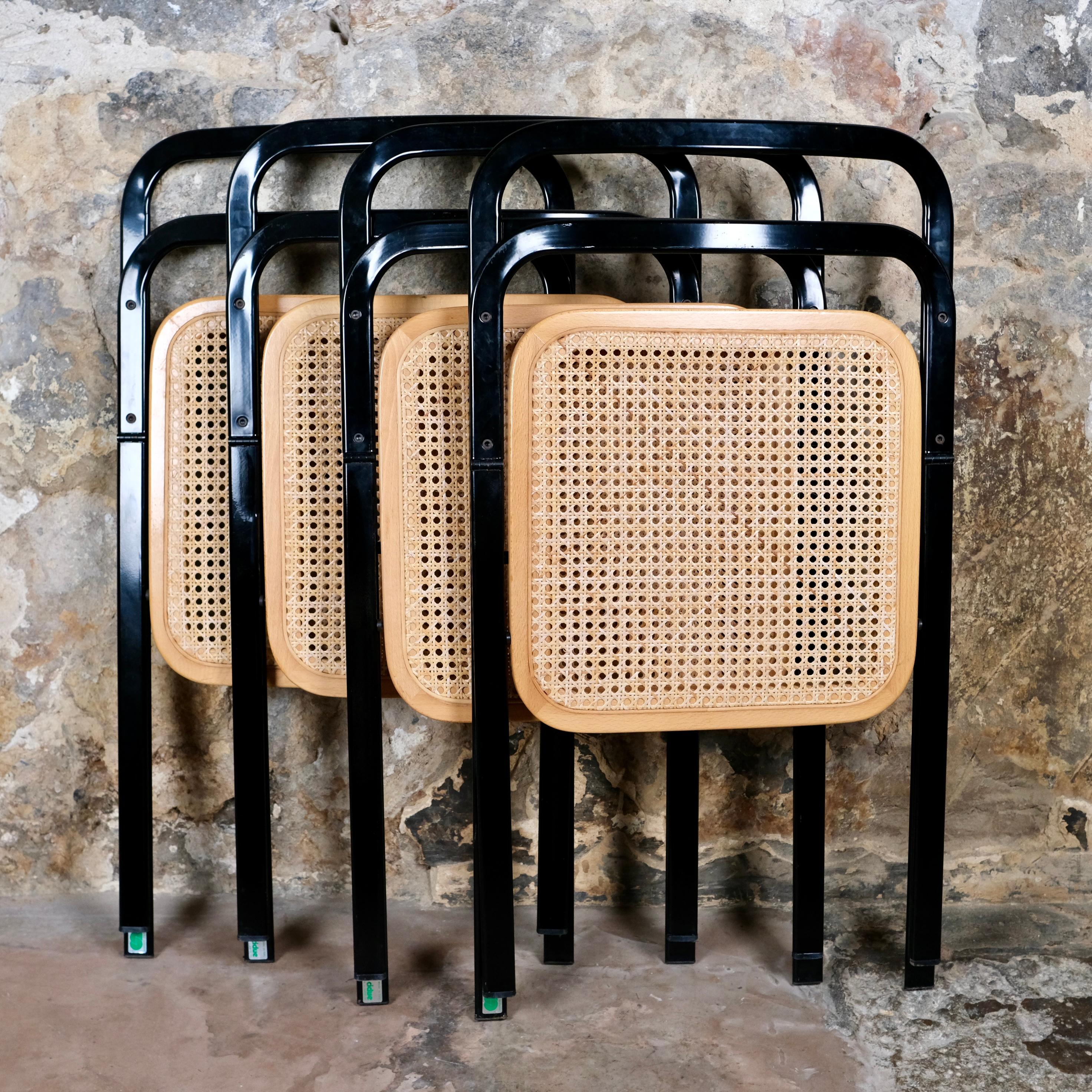Ensemble de 4 chaises pliantes en canne de Giorgio Cattelan pour Cidue, Italie, 1970 en vente 10