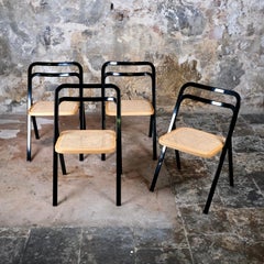 Ensemble de 4 chaises pliantes en canne de Giorgio Cattelan pour Cidue, Italie, 1970