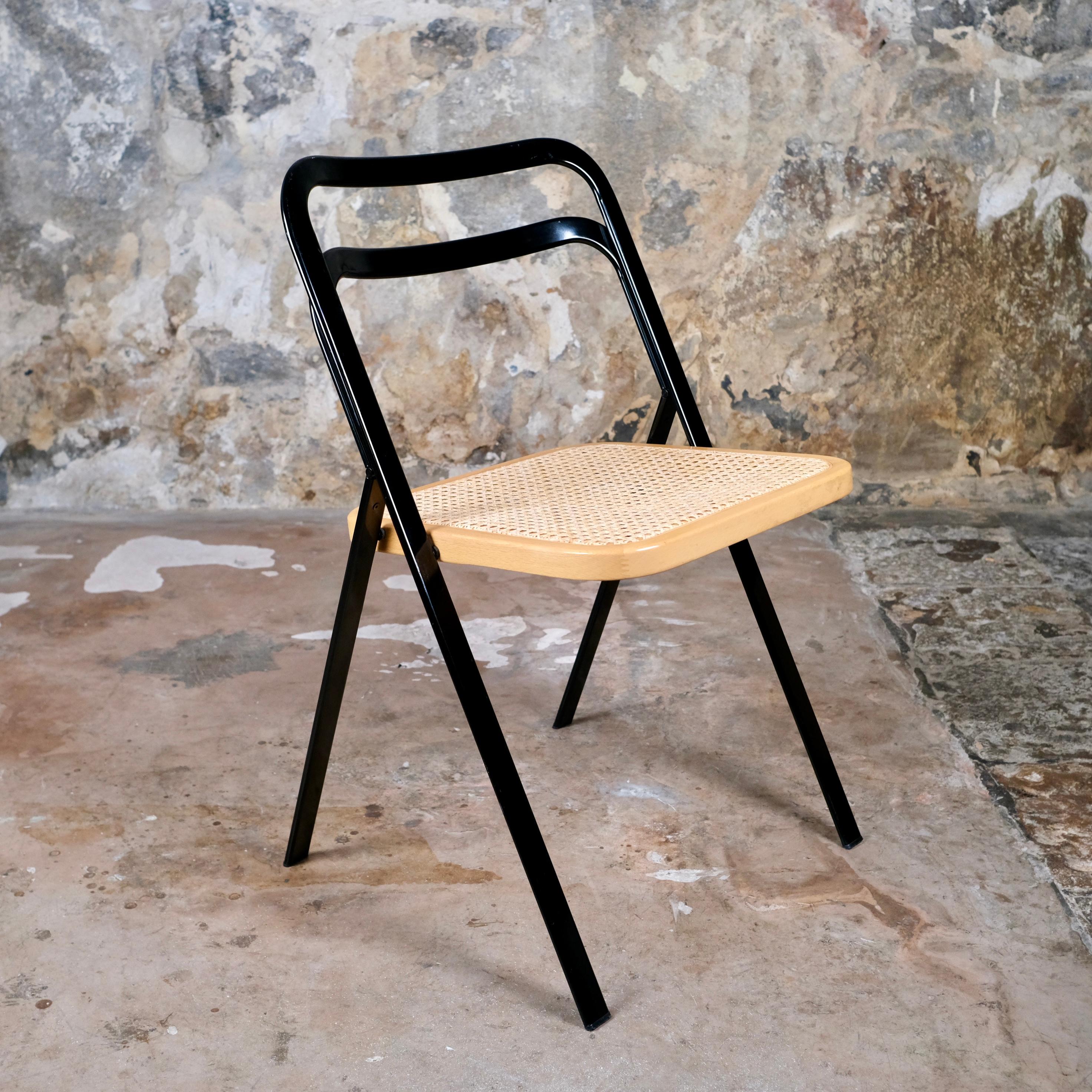Fin du 20e siècle Ensemble de 4 chaises pliantes en canne de Giorgio Cattelan pour Cidue, Italie, 1970 en vente