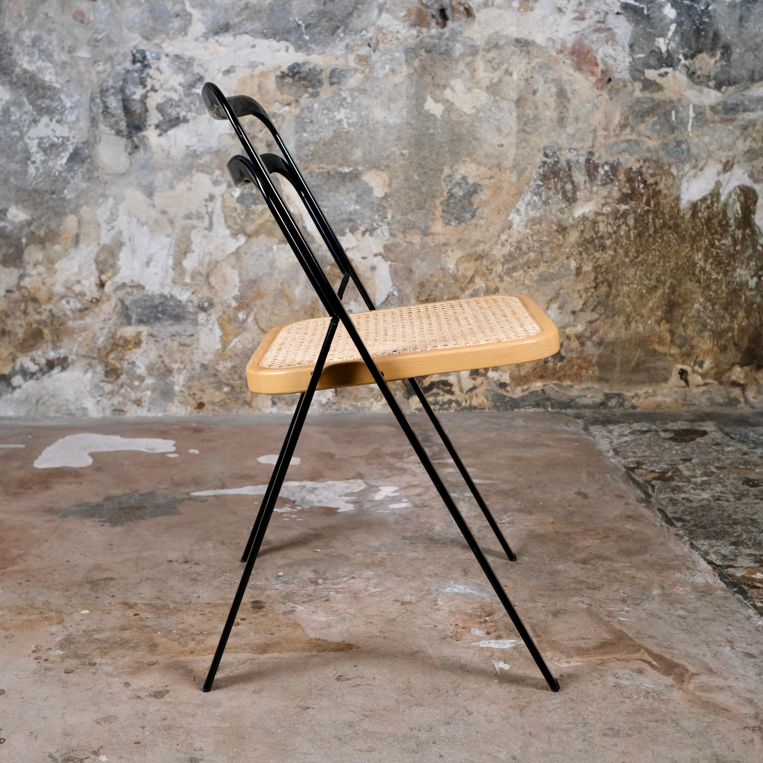 Métal Ensemble de 4 chaises pliantes en canne de Giorgio Cattelan pour Cidue, Italie, 1970 en vente