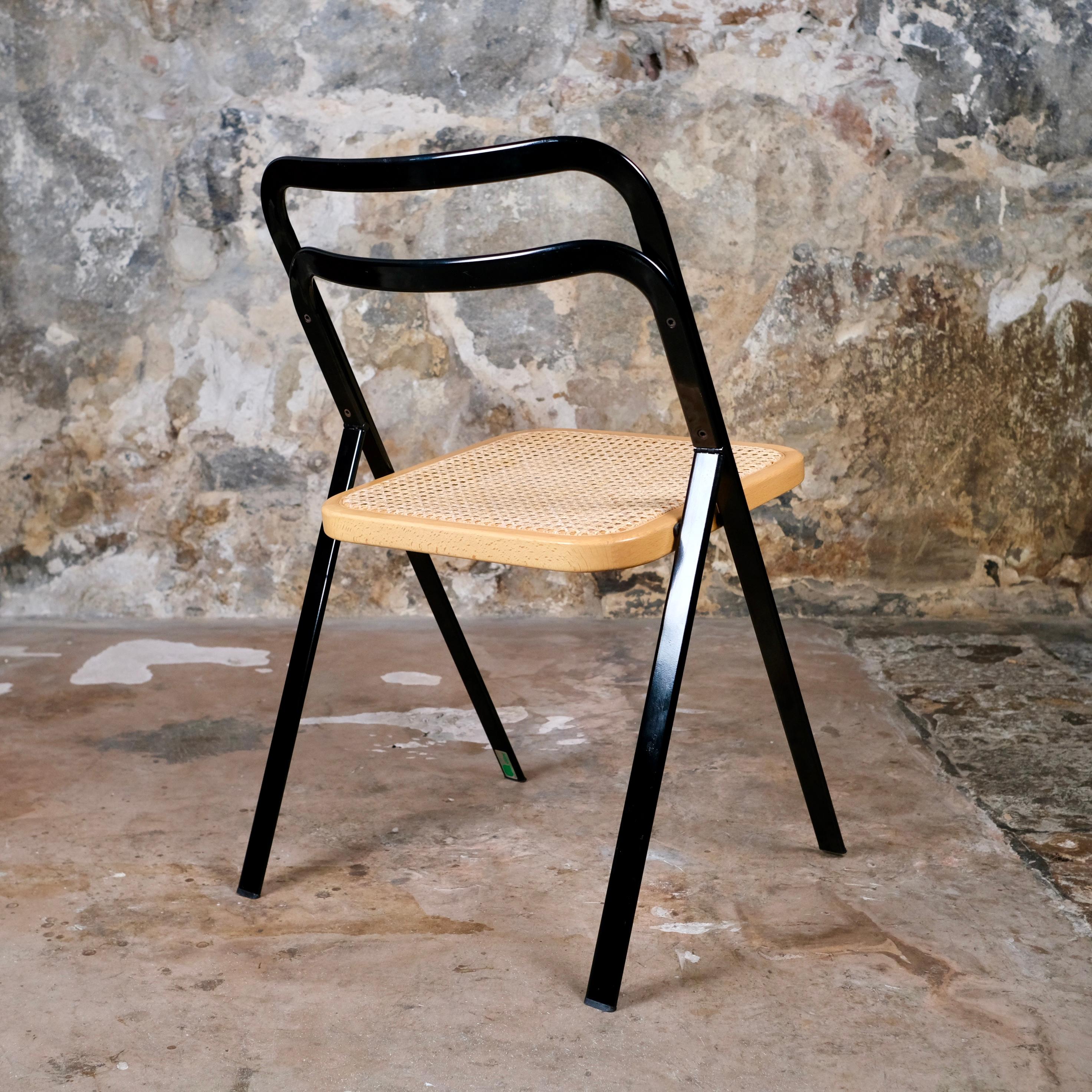 Ensemble de 4 chaises pliantes en canne de Giorgio Cattelan pour Cidue, Italie, 1970 en vente 1
