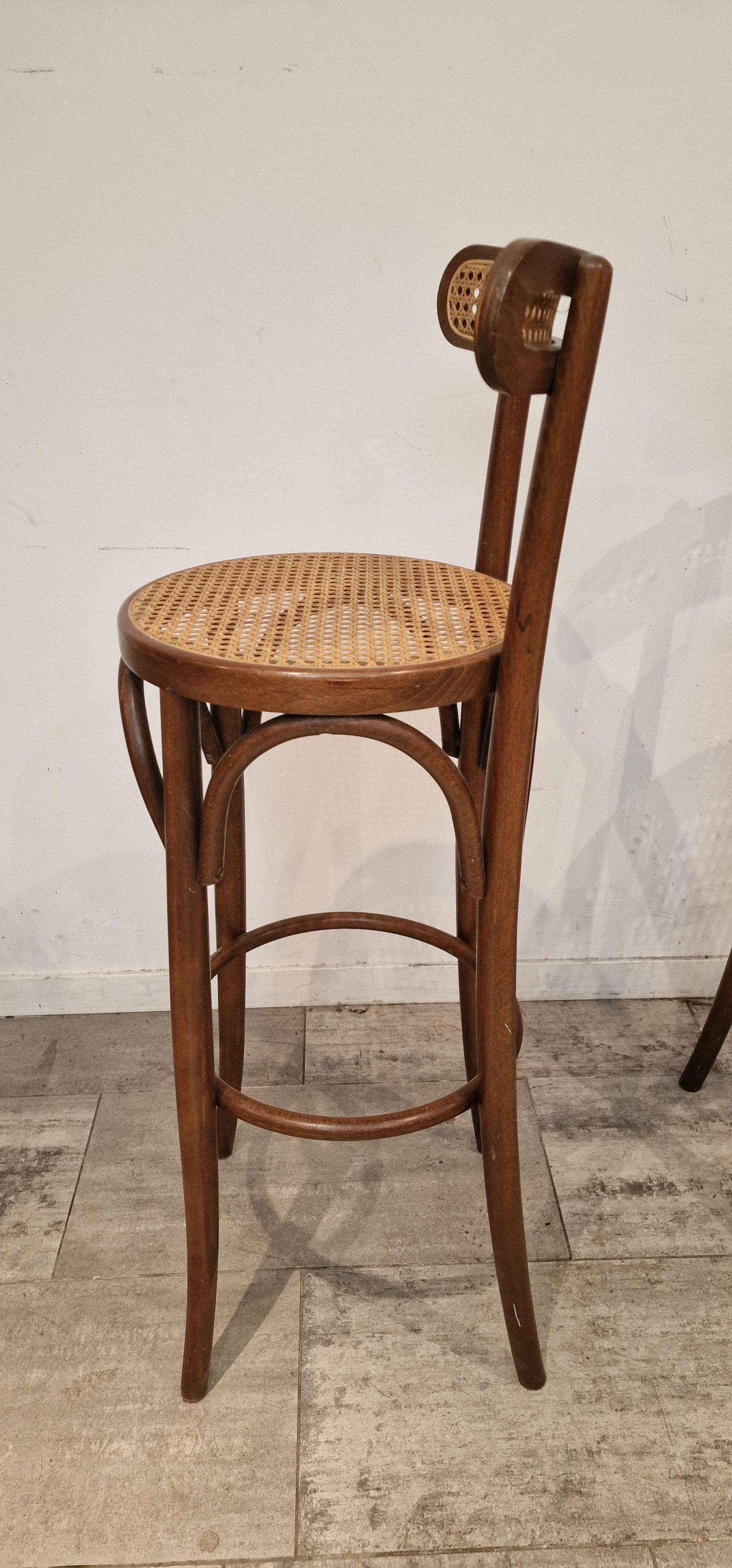 Set of 4 Canned, Wooden Barstools, French, 1980s In Good Condition In Waasmunster, BE