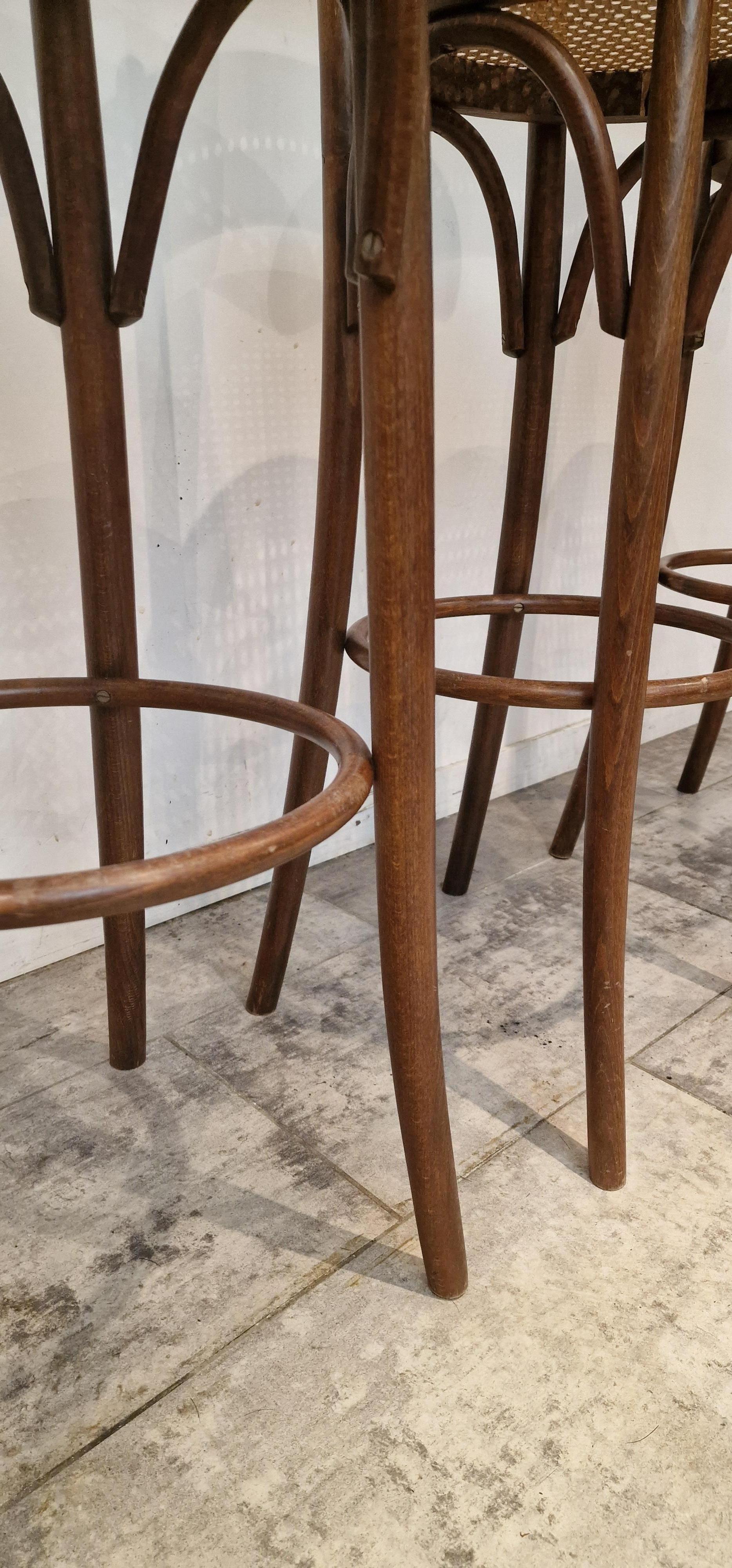 Late 20th Century Set of 4 Canned, Wooden Barstools, French, 1980s