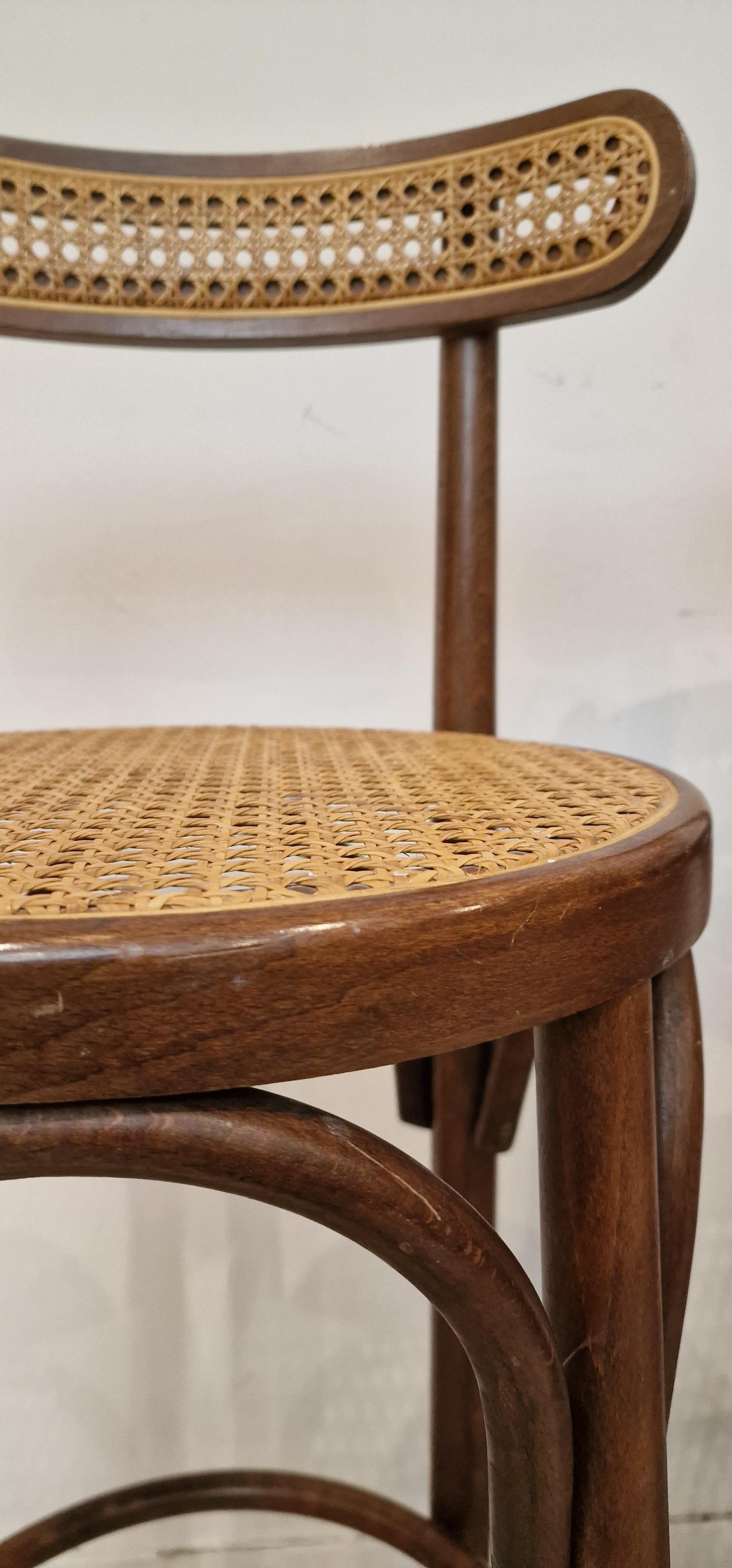 Rattan Set of 4 Canned, Wooden Barstools, French, 1980s