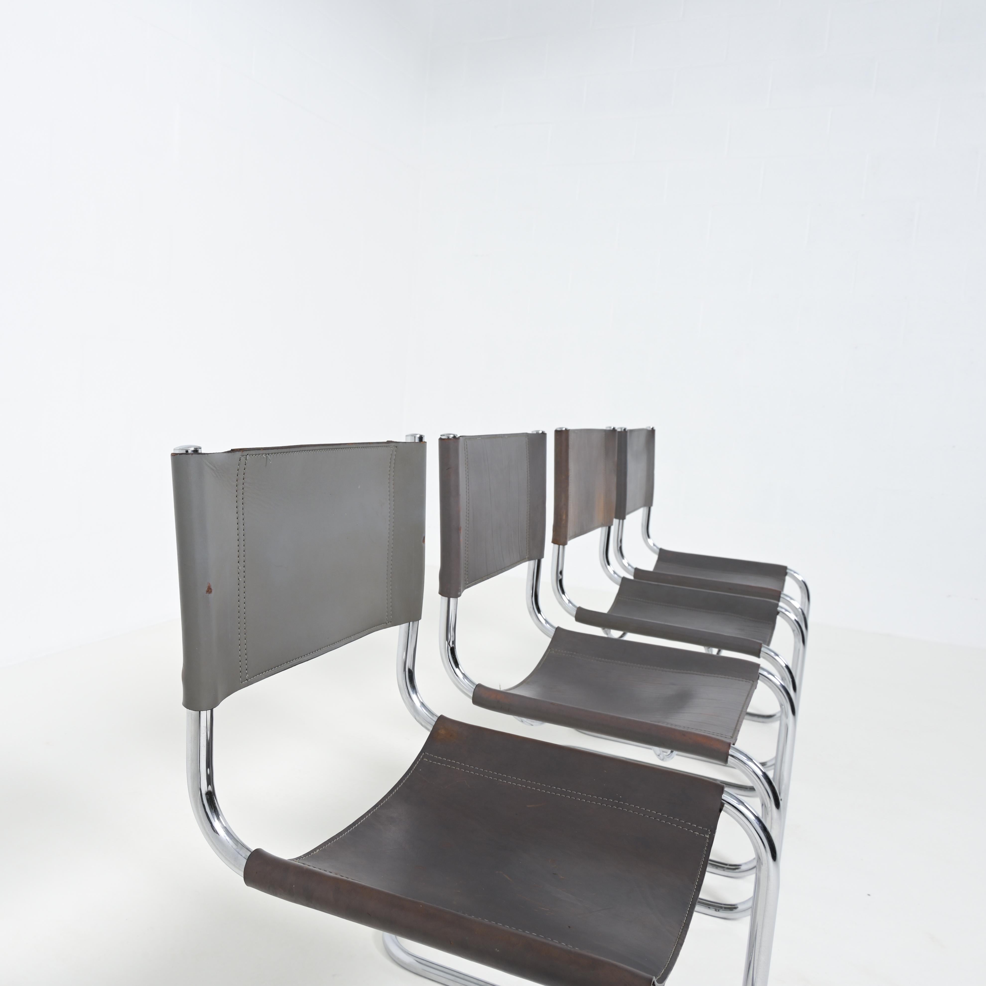 Leather Set of 4 Cantilever Chairs by Mart Stam for Fasem For Sale