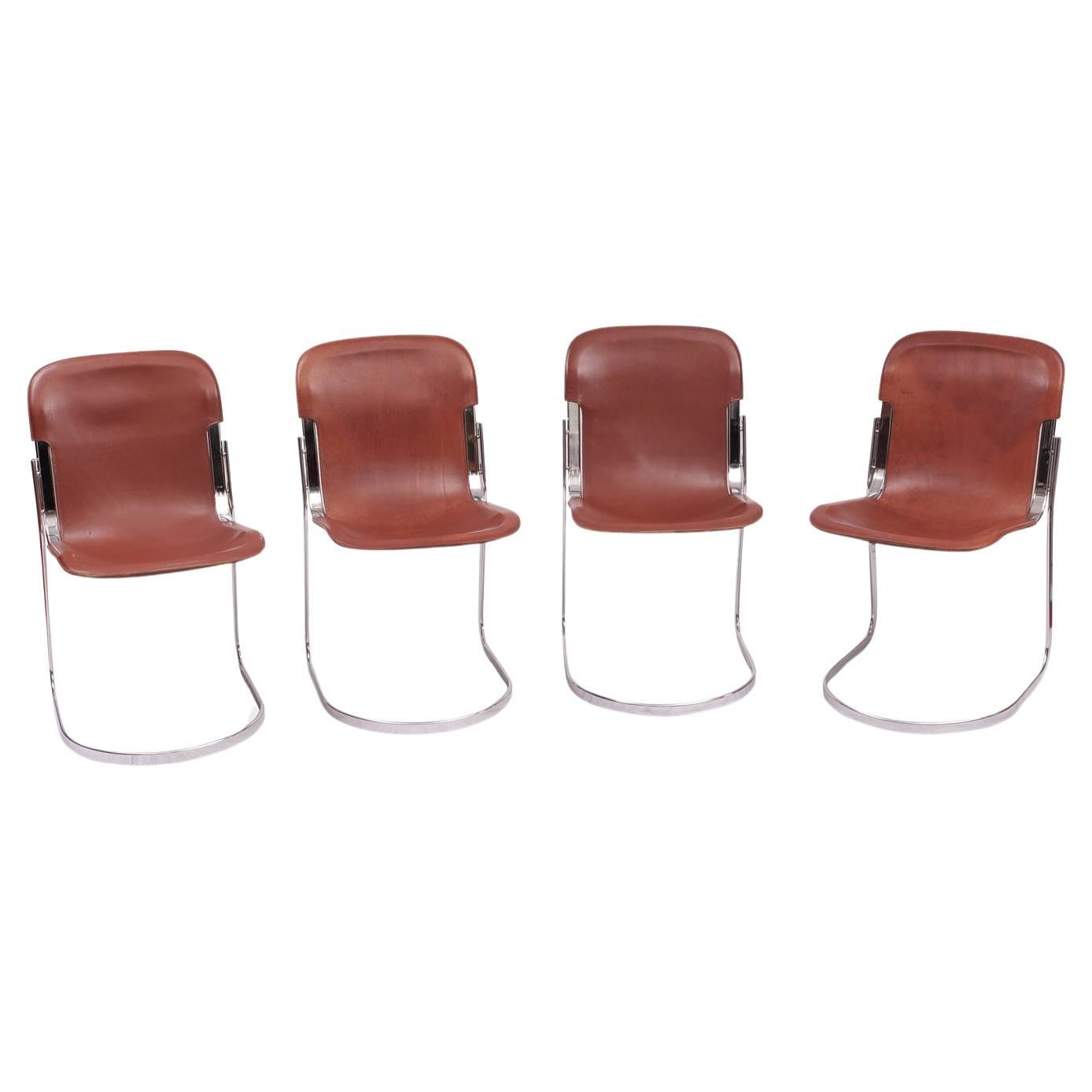 Set of 4 cantilever chairs Willy Rizzo for Cidue For Sale