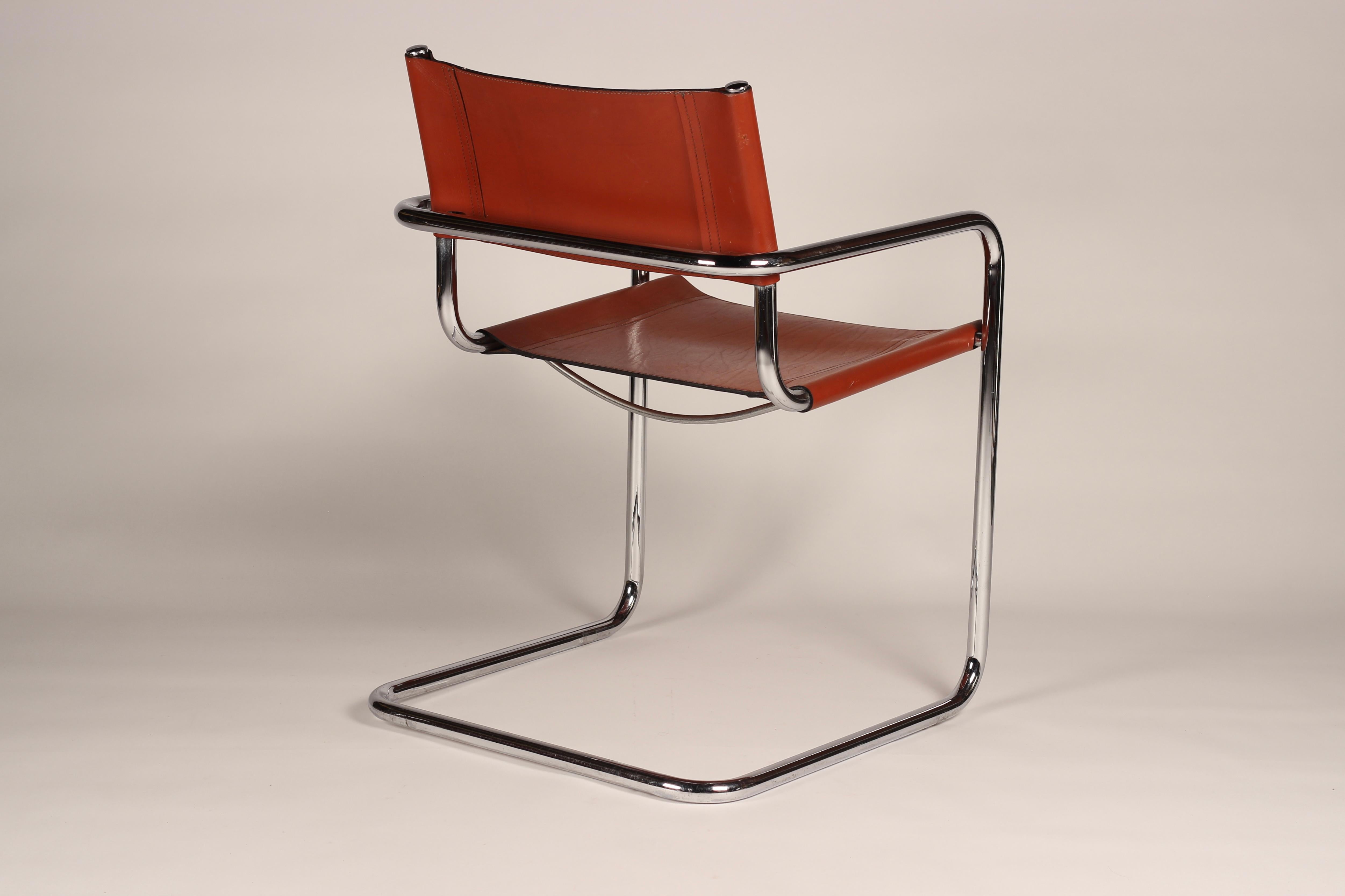 Set of 4 Cantilevered Cognac Leather and Chrome Armchairs After Mart Stam 5