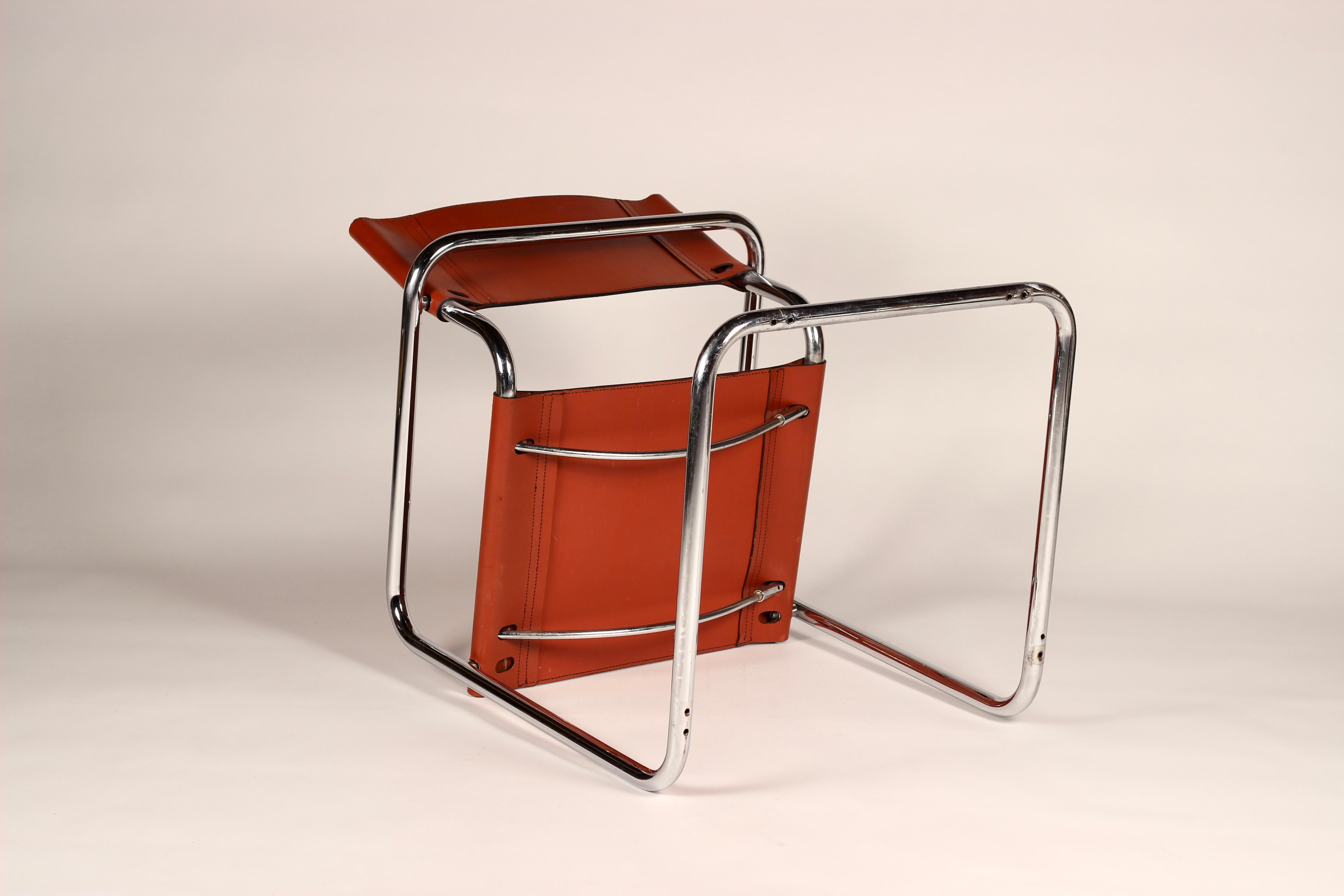 Set of 4 Cantilevered Cognac Leather and Chrome Armchairs After Mart Stam 7