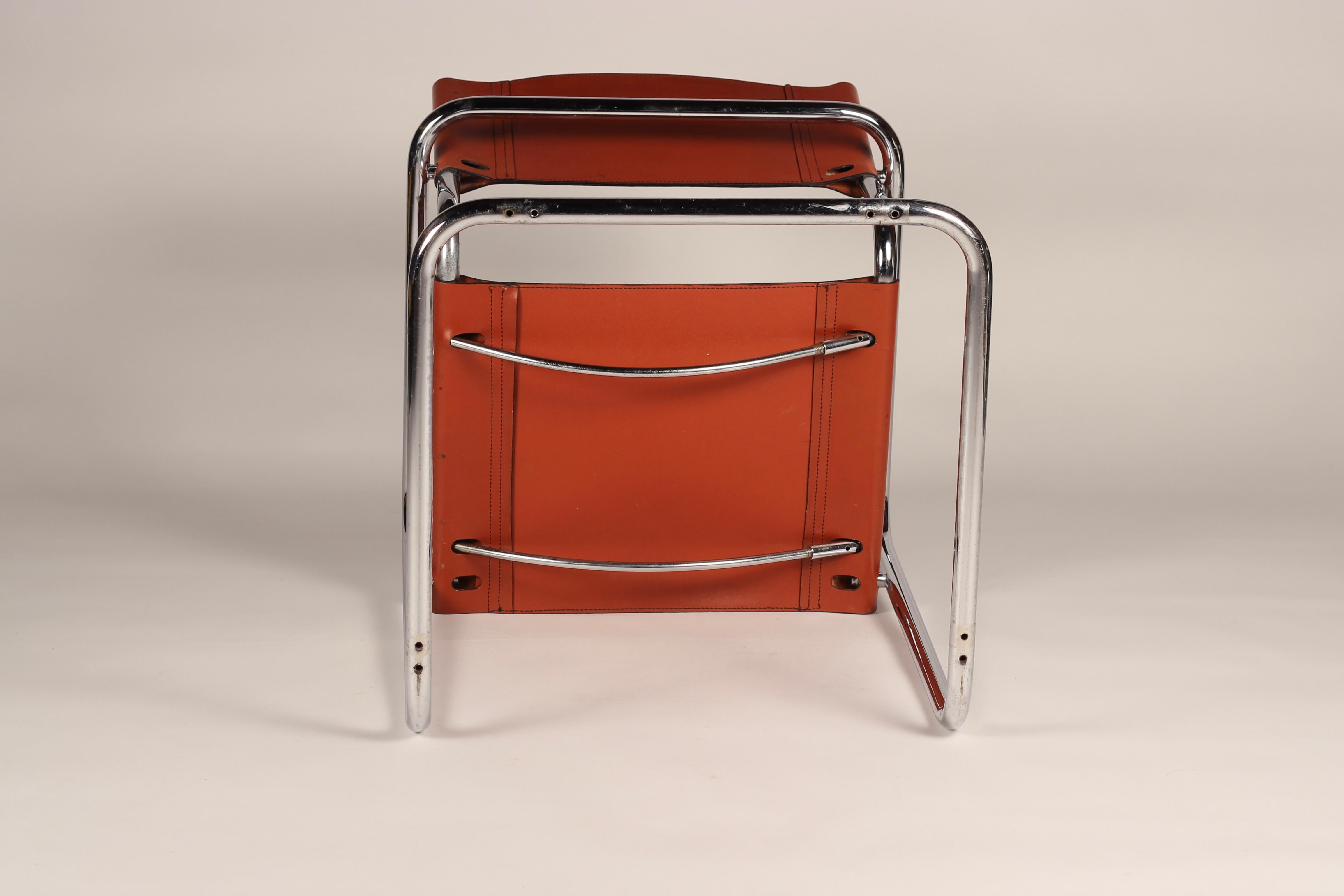 Set of 4 Cantilevered Cognac Leather and Chrome Armchairs After Mart Stam 12