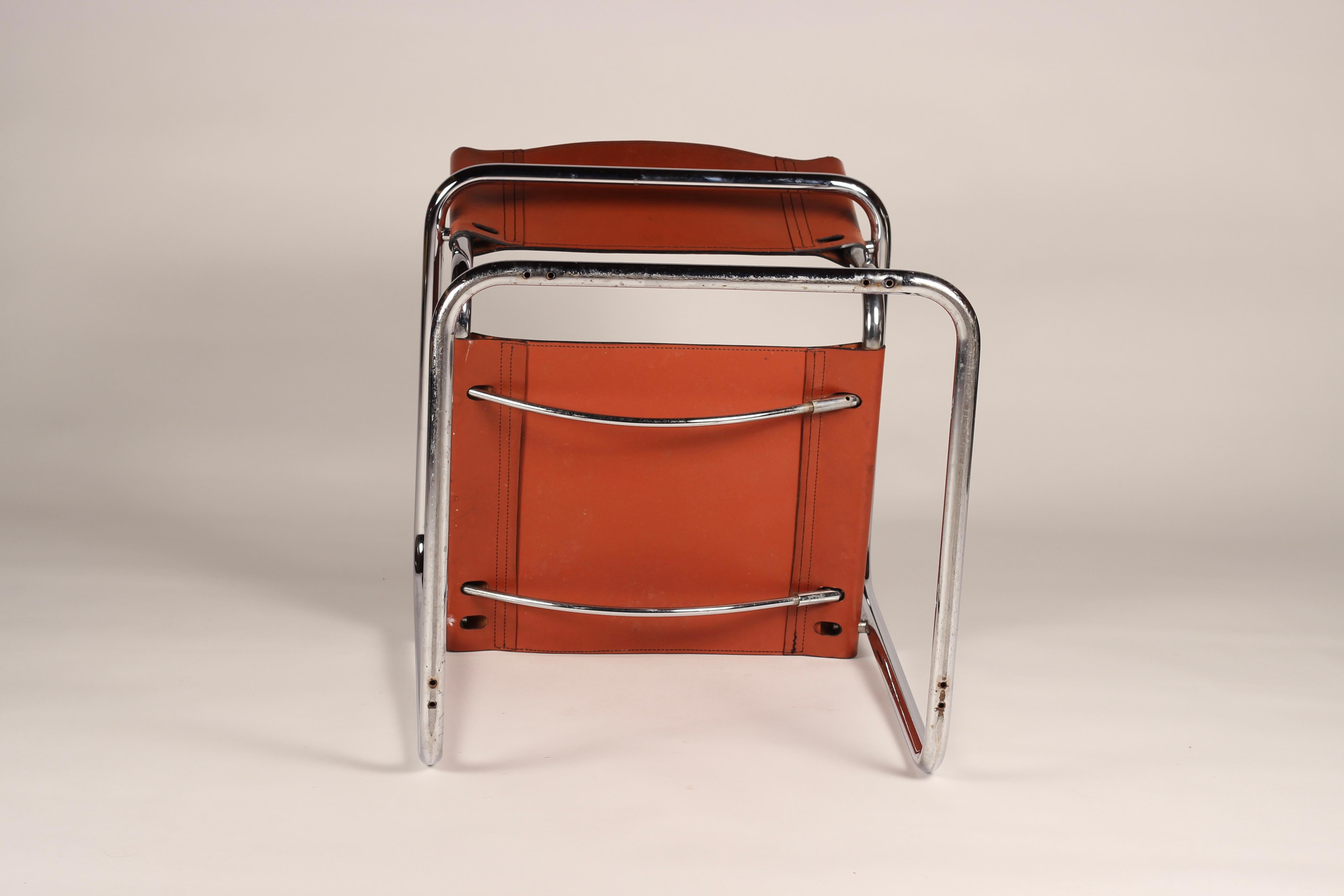 Set of 4 Cantilevered Cognac Leather and Chrome Armchairs After Mart Stam 13