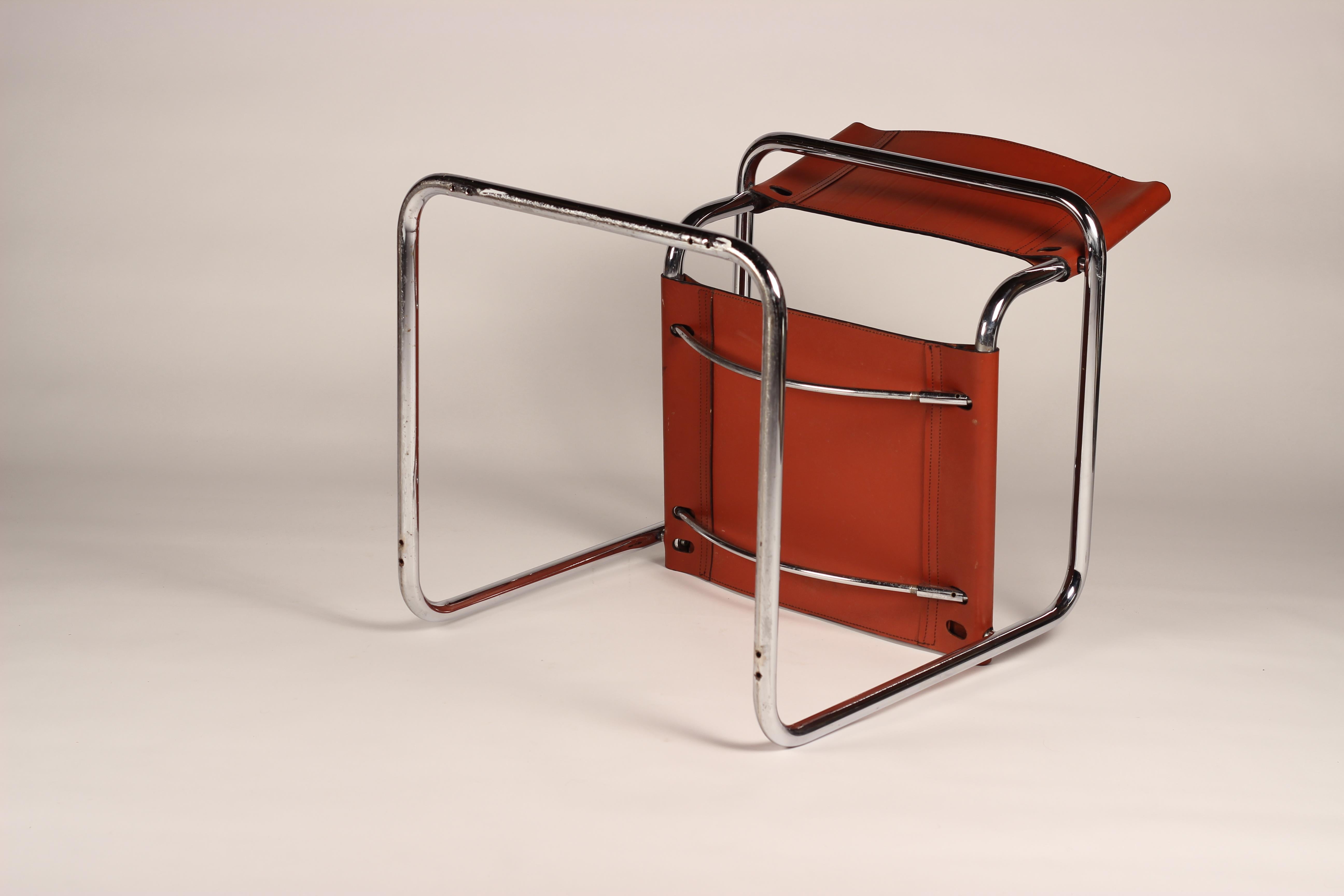 Set of 4 Cantilevered Cognac Leather and Chrome Armchairs After Mart Stam 1