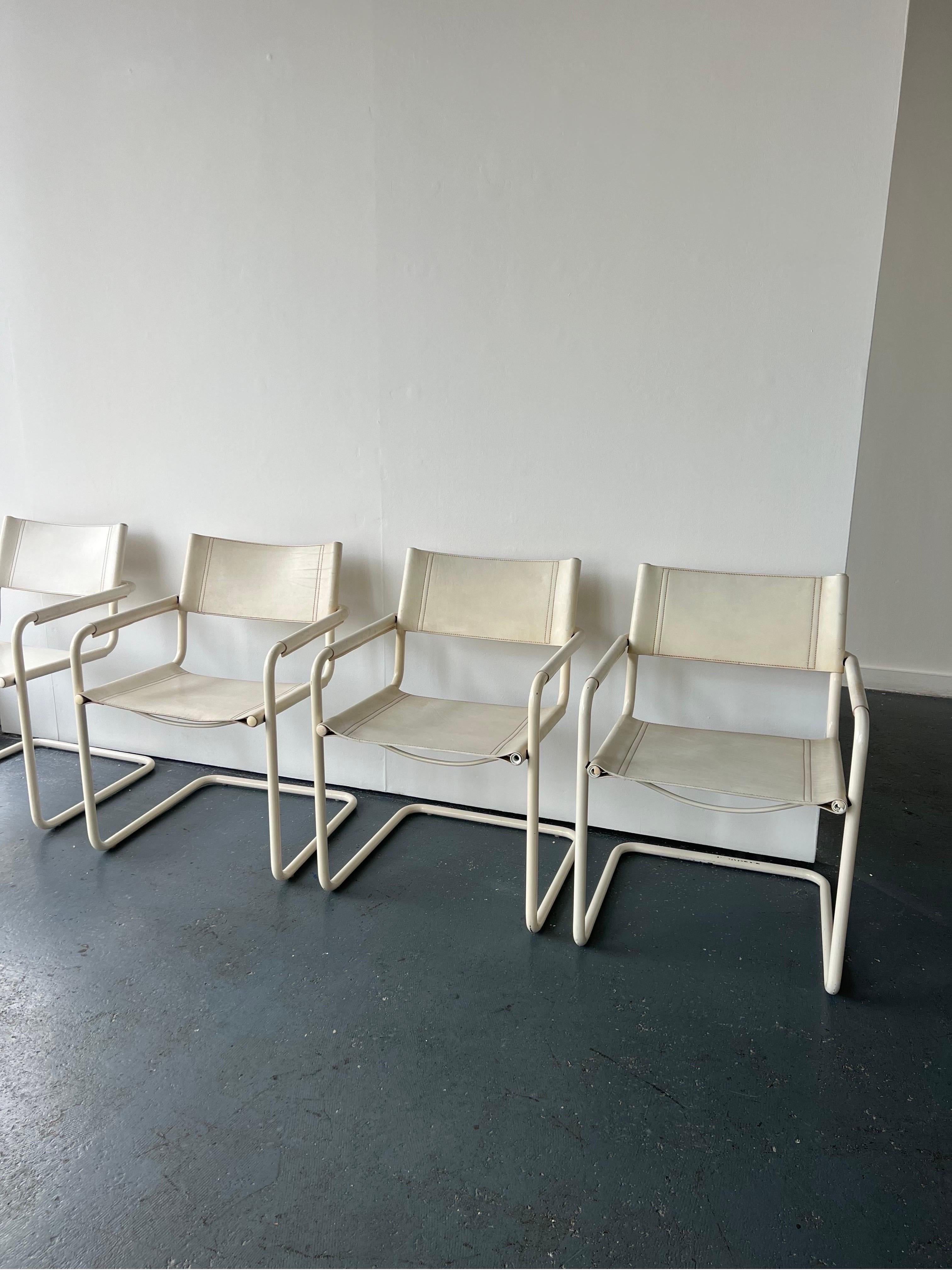 Italian Set of 4 Cantilevered MG5 Dining Chairs Designed by Breuer Made by Matteo Grassi