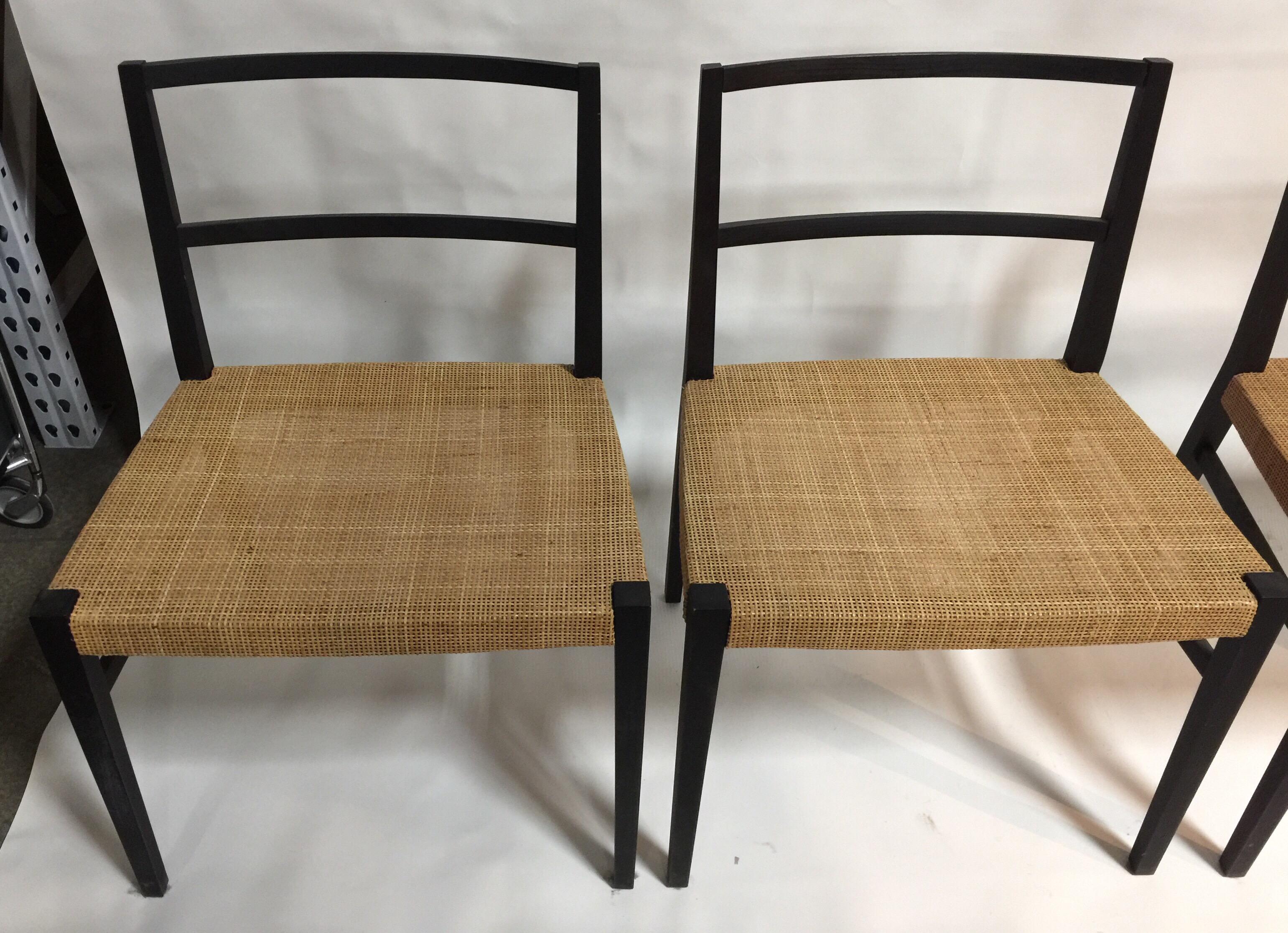 Minimalist Set of 10 Cappellini Ebonized Wood and Cane Dining Chairs