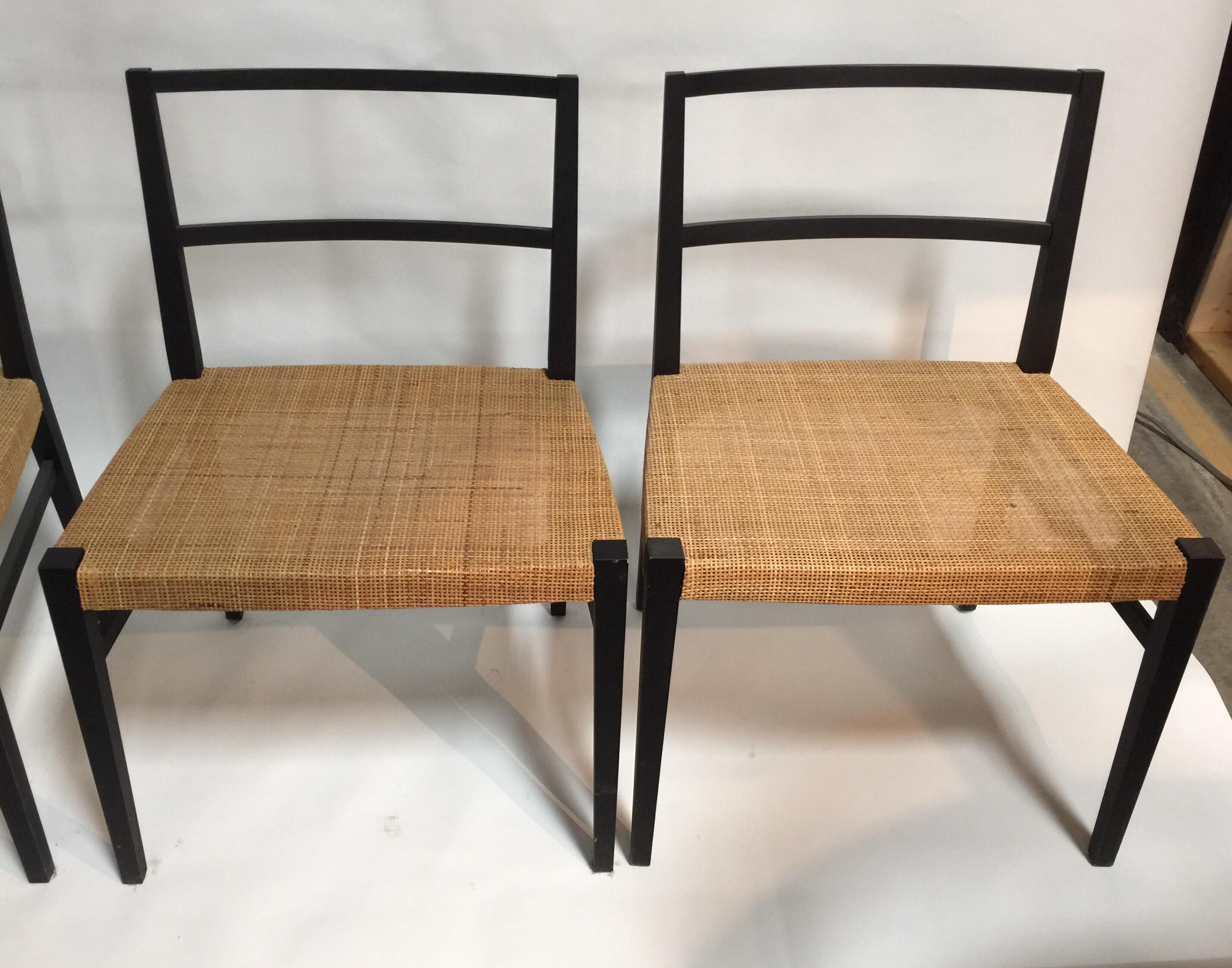 Italian Set of 10 Cappellini Ebonized Wood and Cane Dining Chairs