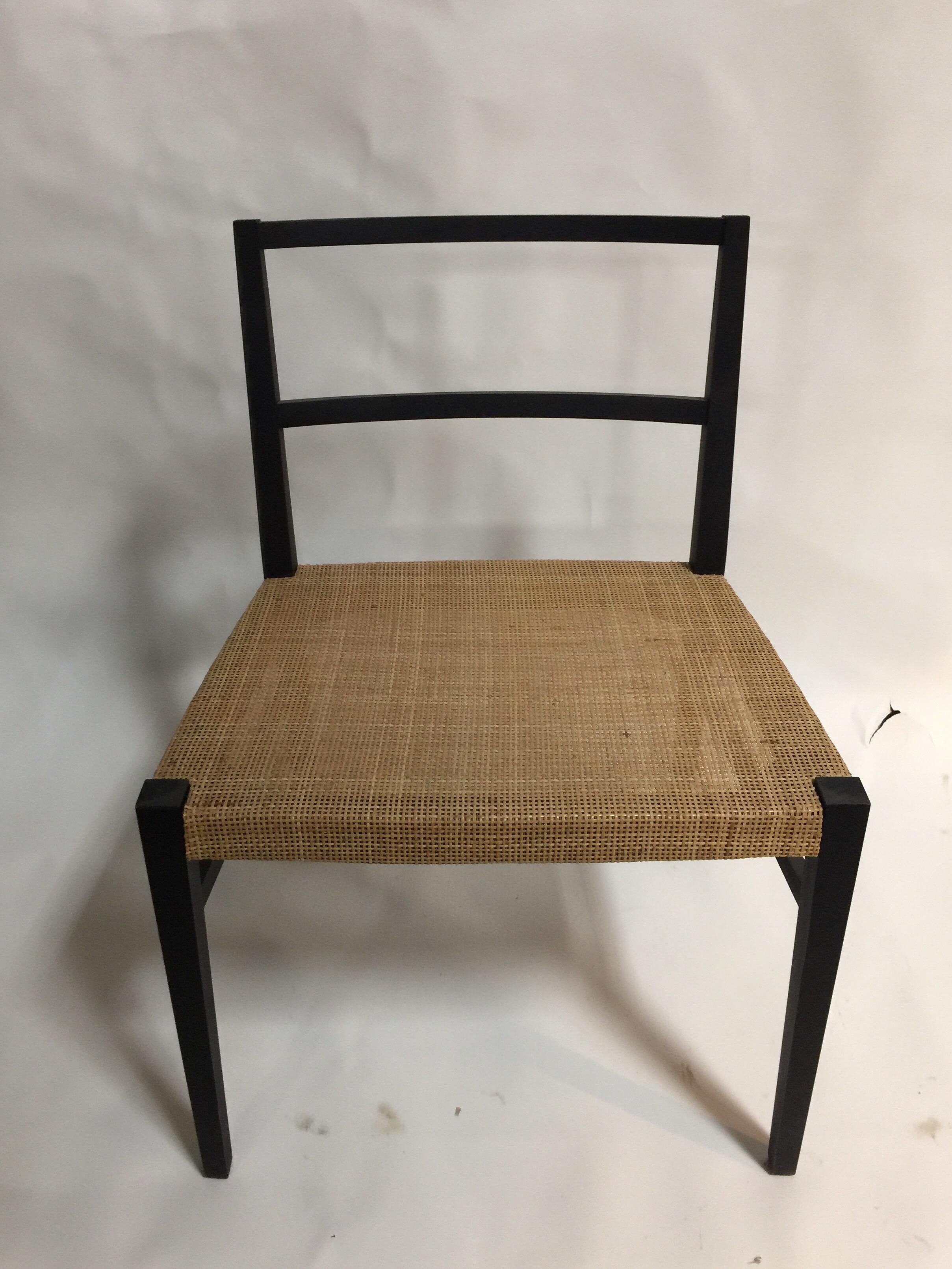 Contemporary Set of 4 Cappellini Ebonized Wood and Cane Dining Chairs