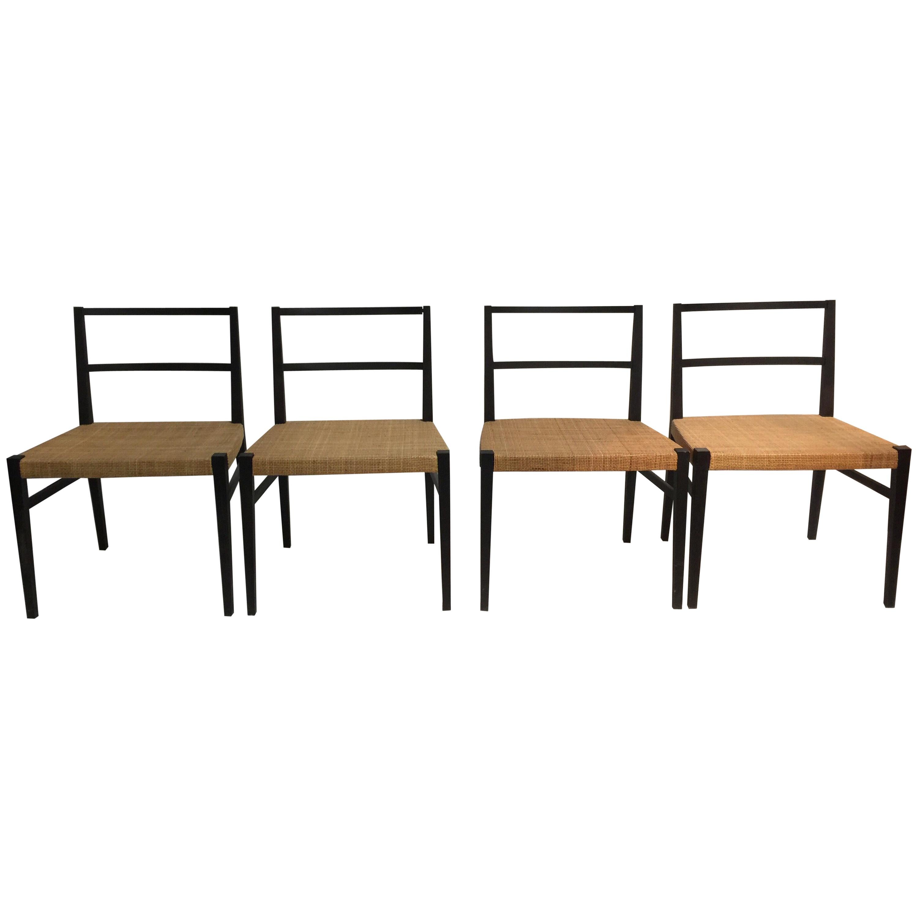 Set of 4 Cappellini Ebonized Wood and Cane Dining Chairs