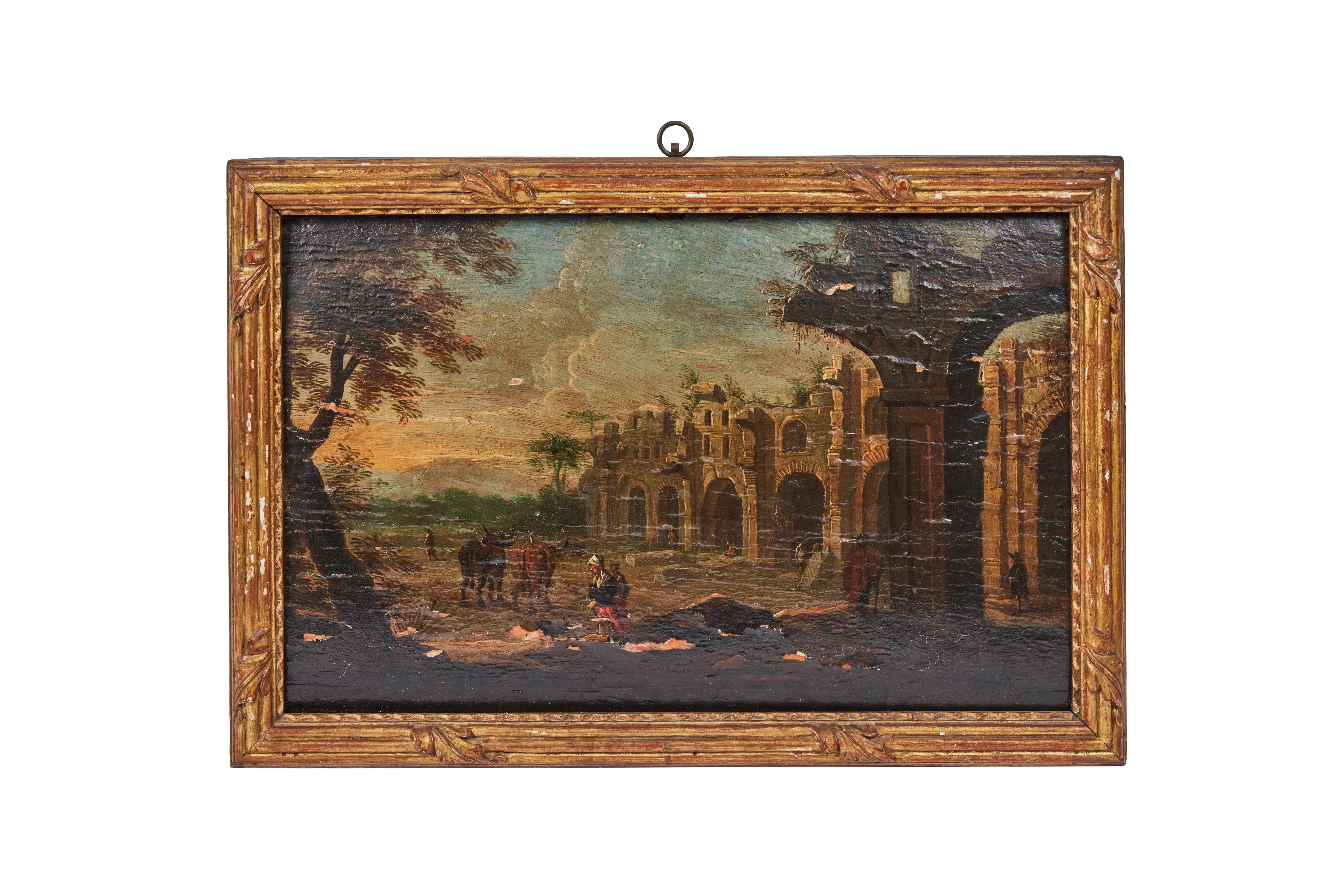 Set of 4 capriccio landscape oil on board paintings from the area of Florence
