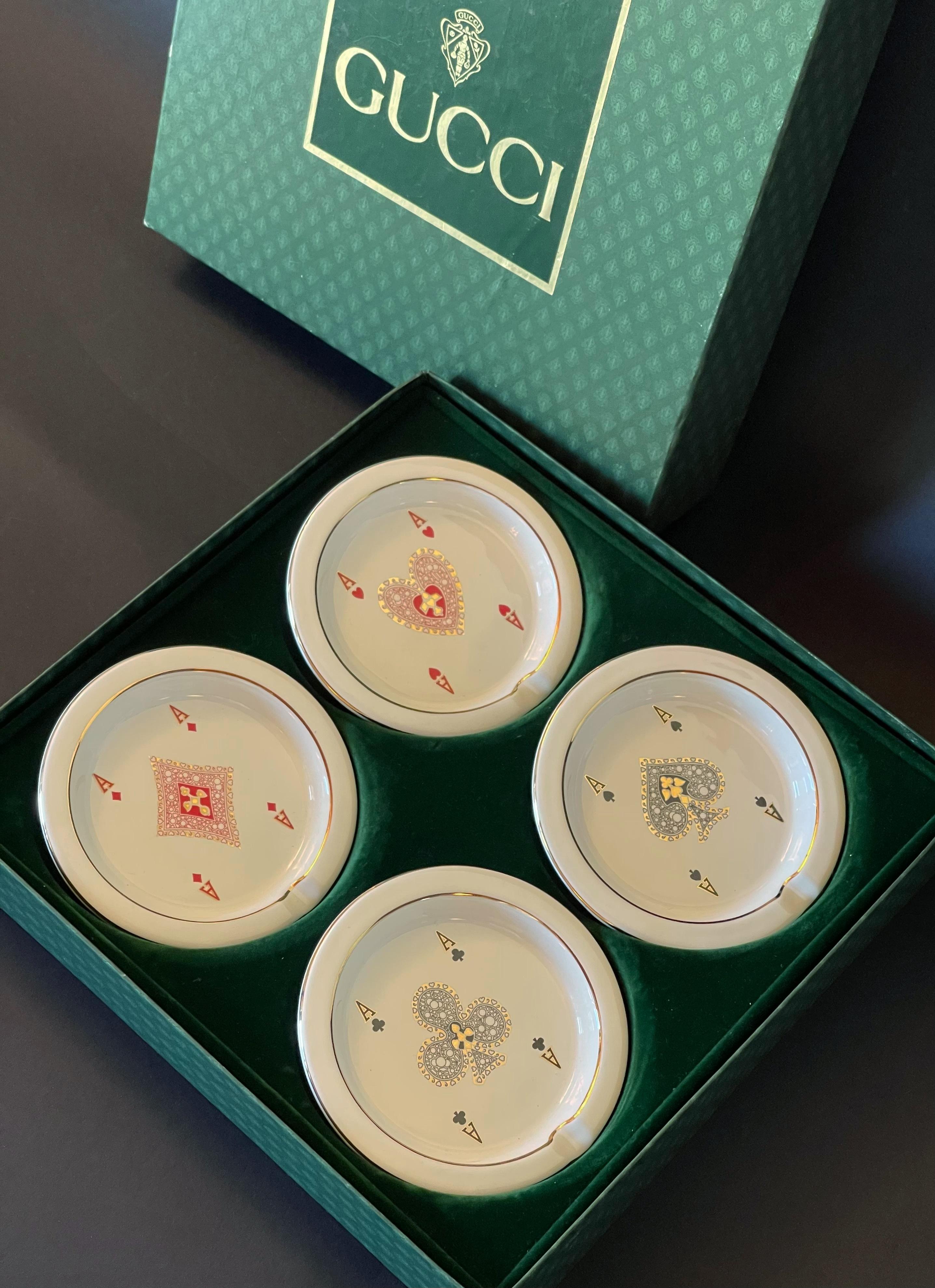 Italian GUCCI Vintage Set of 4 Card Change Tray or Ashtrays For Sale