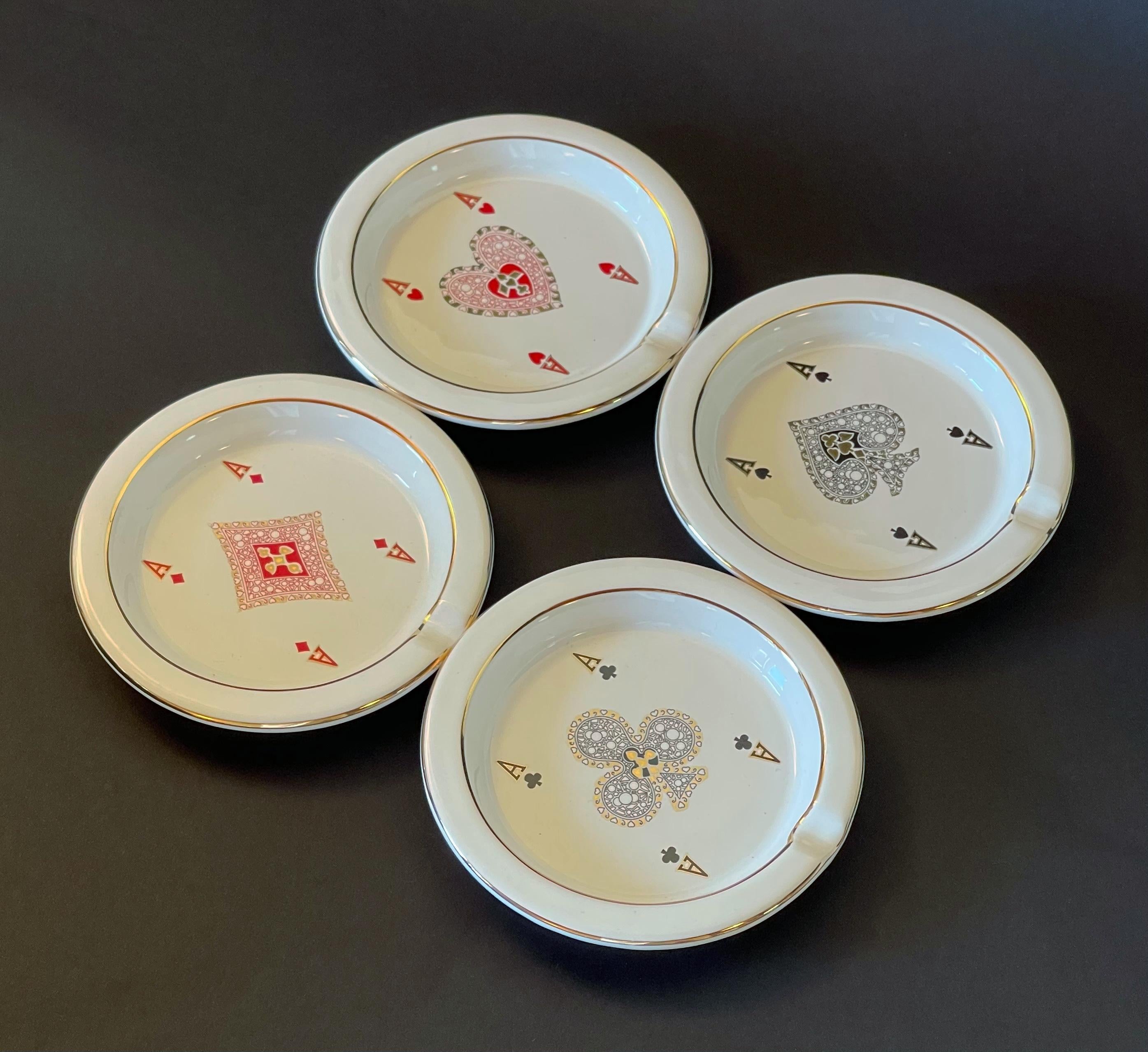 Ceramic GUCCI Vintage Set of 4 Card Change Tray or Ashtrays For Sale