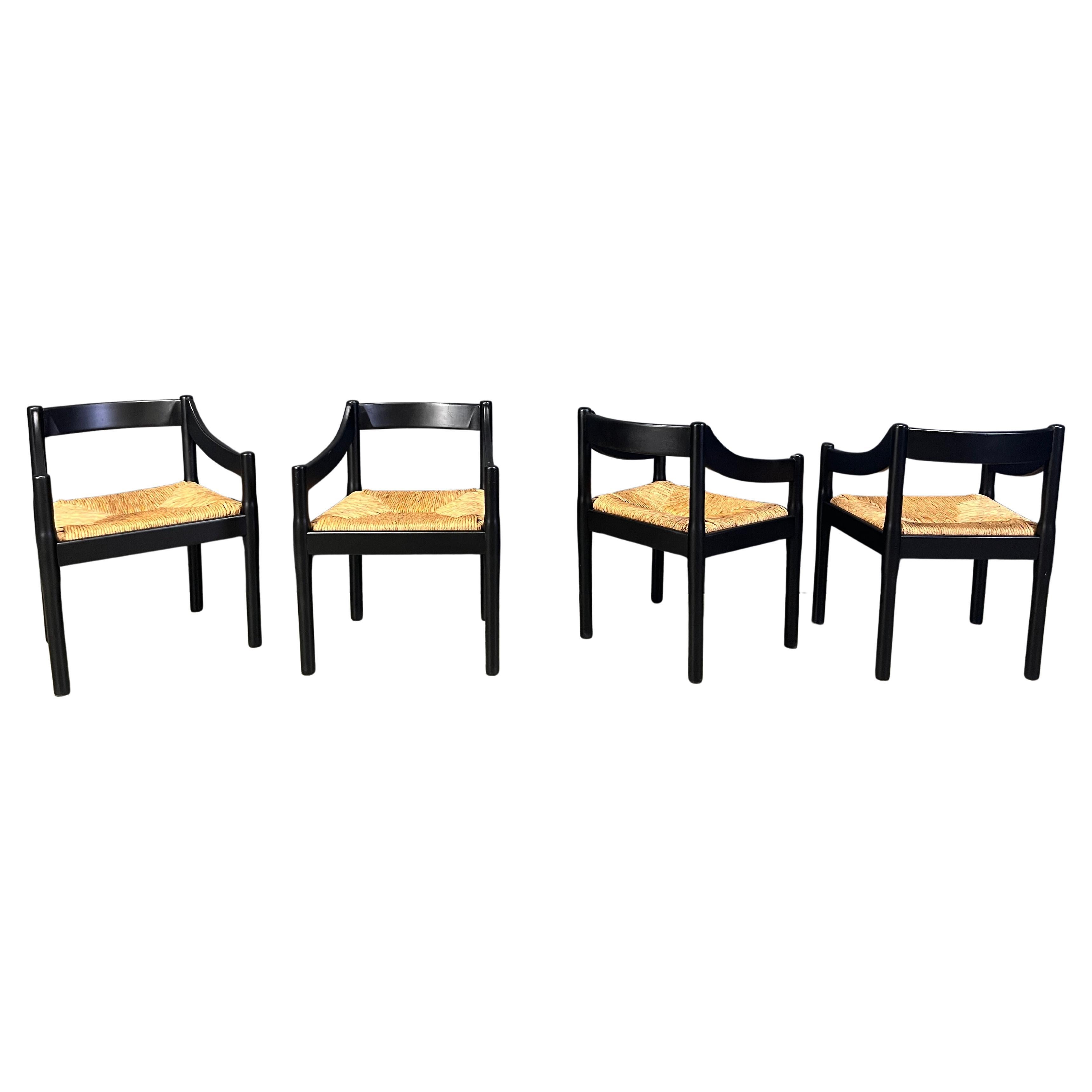 Set of 4 carimate armchairs by Vico Magistretti, 1960s For Sale