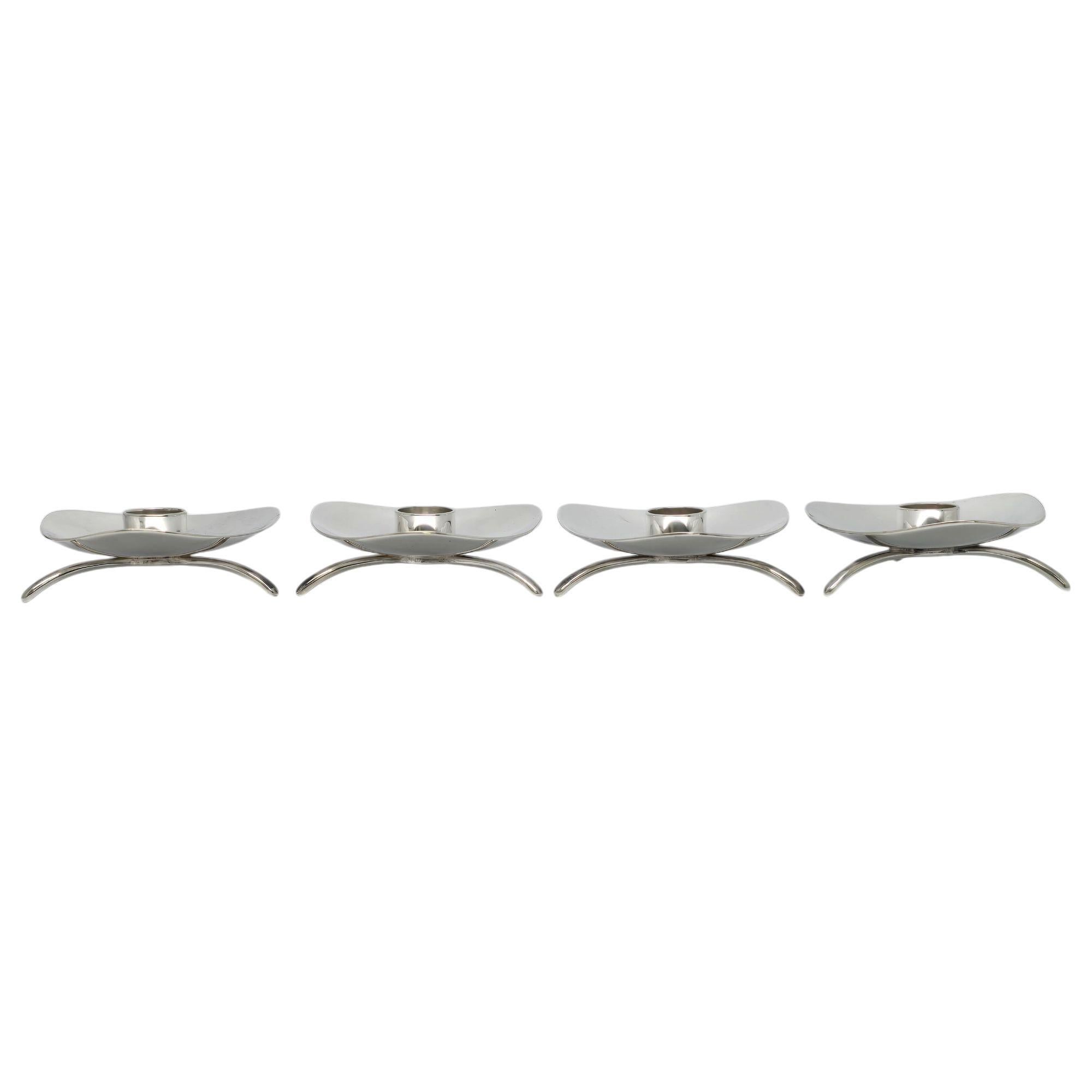 Modern Set of 4 Carl Cohr Denmark Sterling Silver Small Taper Candlestick Holders 21305