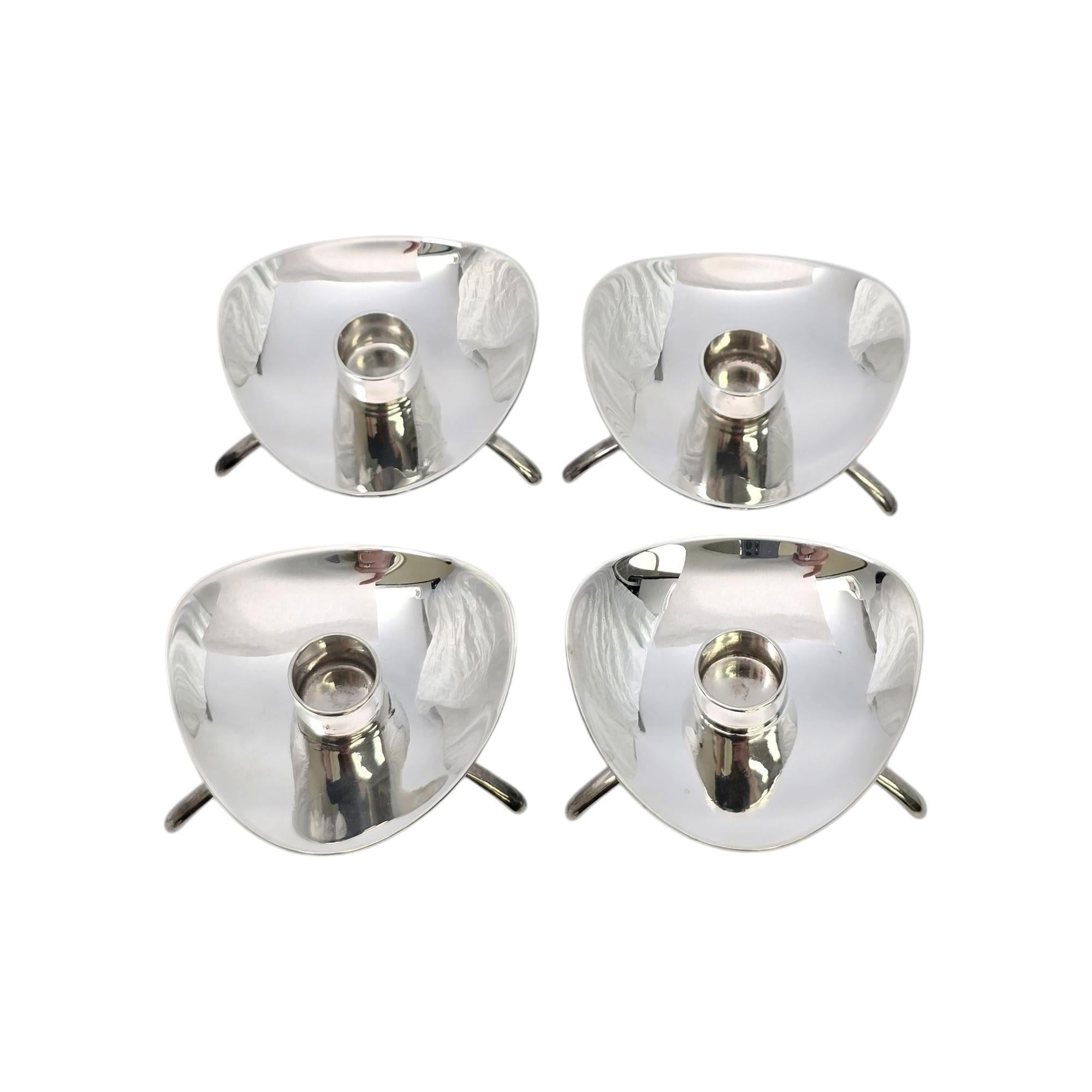 Set of 4 Carl Cohr Denmark Sterling Silver Small Taper Candlestick Holders 21305 In Good Condition In Washington Depot, CT