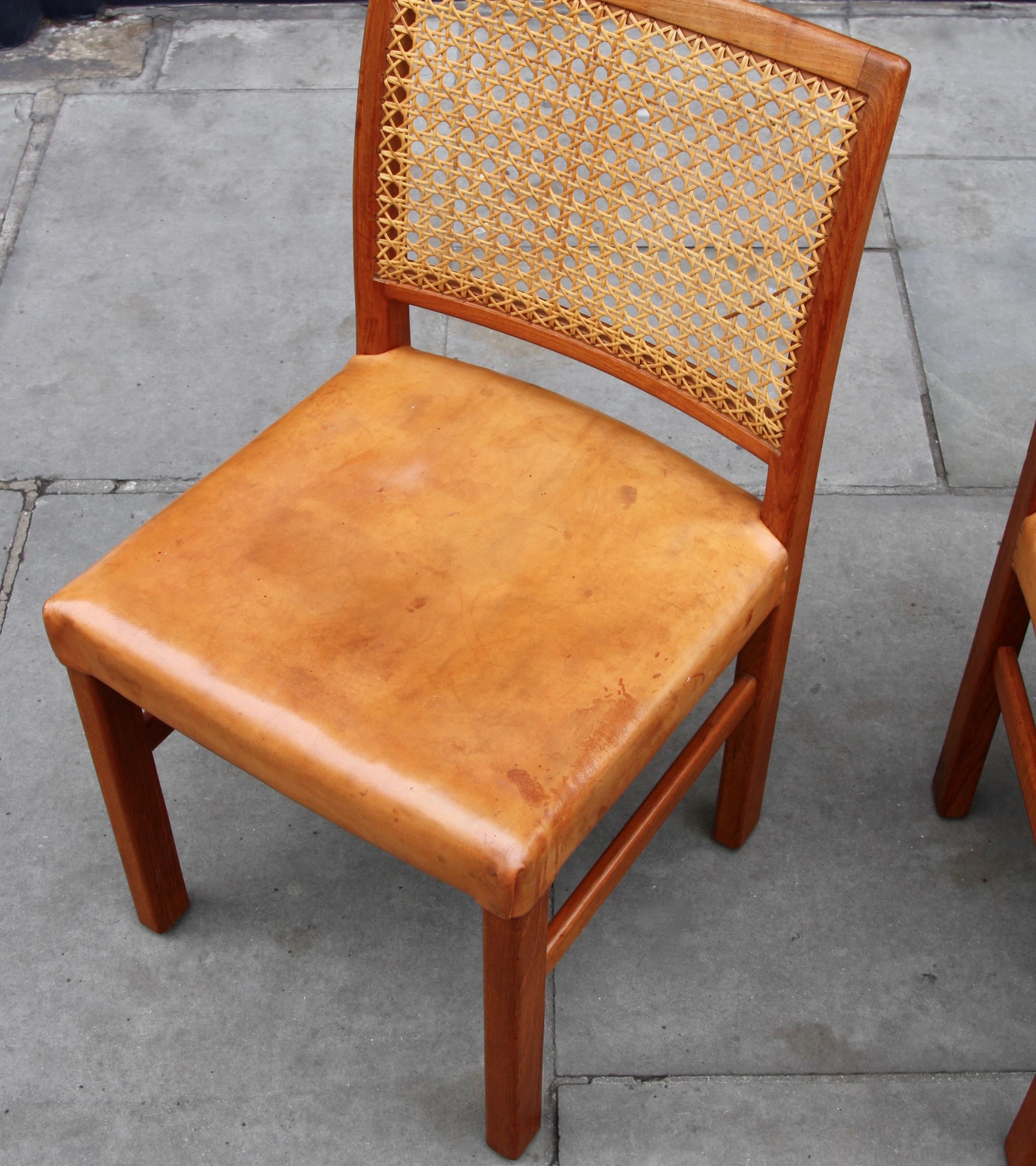 Set of 4 Carl-Gustav Hiort af Ornäs Teak, Leather and Woven Cane Dining Chairs 2